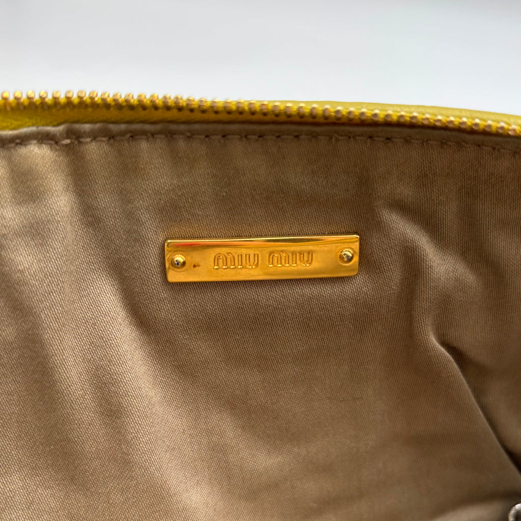 Miu Miu Matelassé Nappa Leather Crystal Chain Clutch