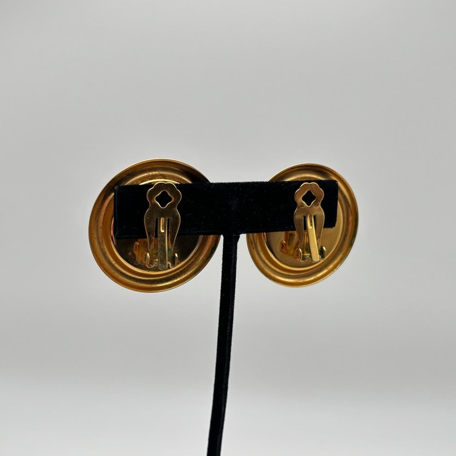 Vintage Style Gold & Black Medallion Clip-On Earrings