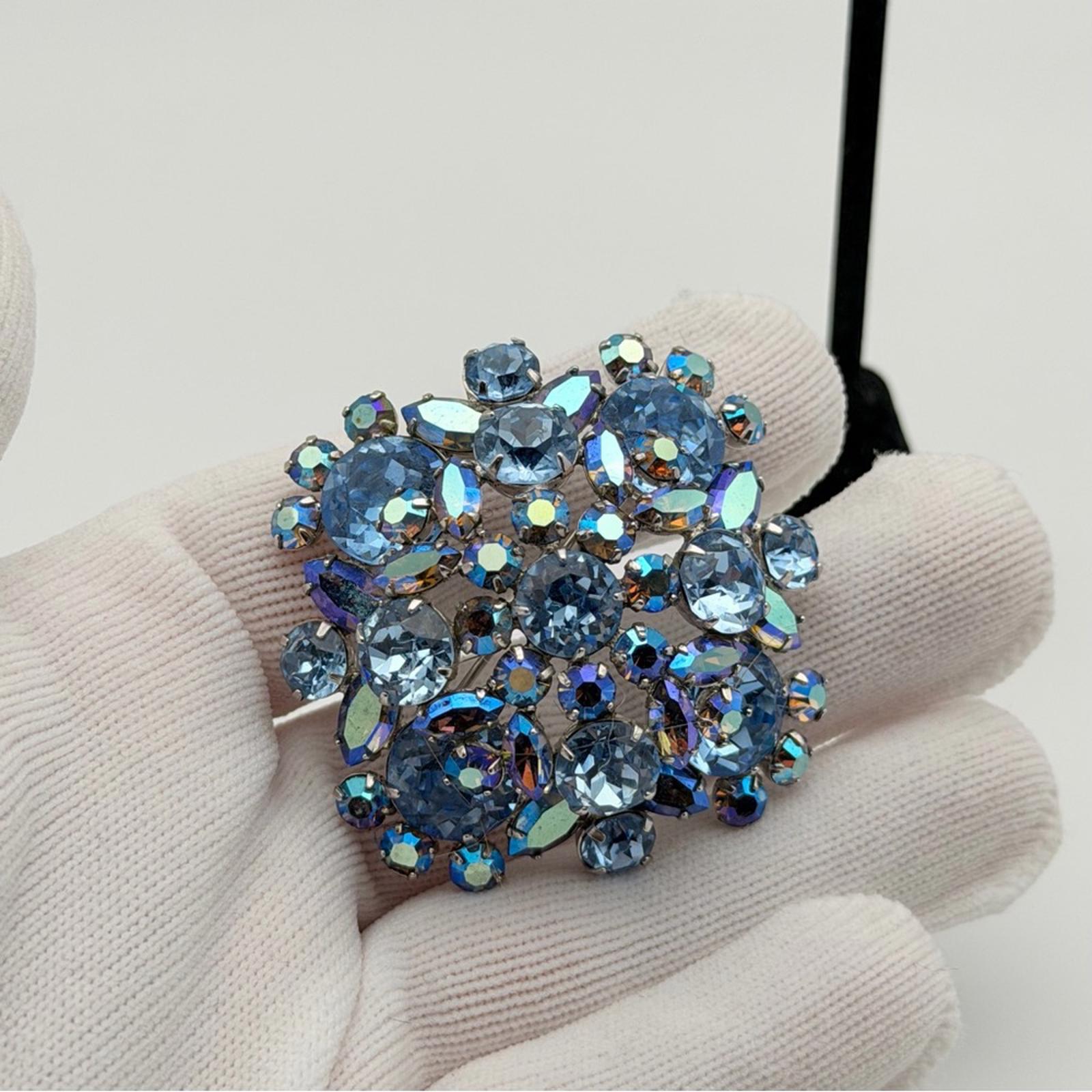 Vintage Sherman Blue Rhinestone Earrings And Brooch Set