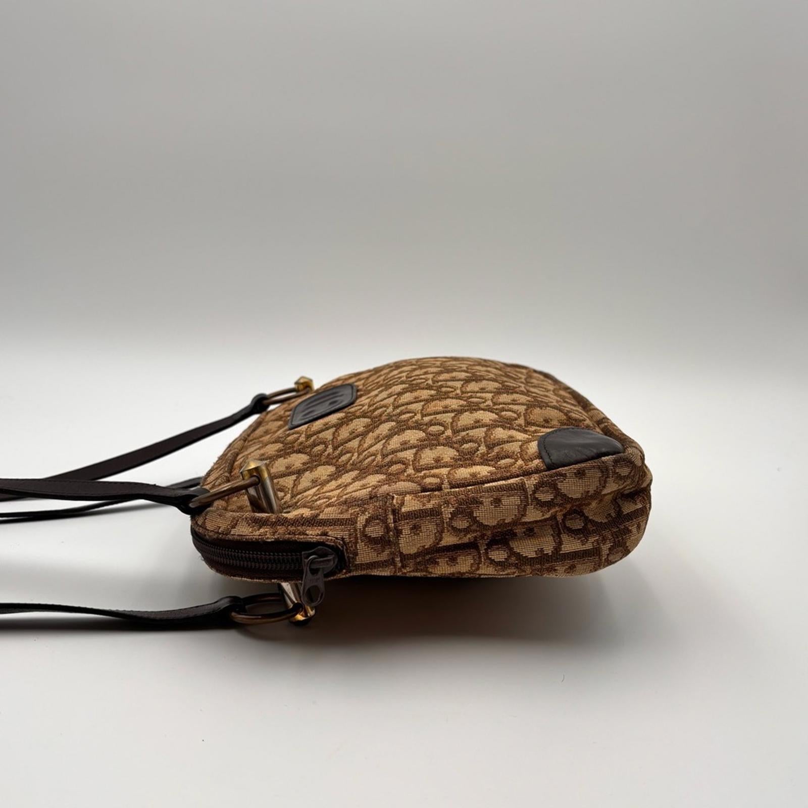 Christian Dior Vintage Trotter CD Logo Shoulder Bag Brown Monogram Canvas