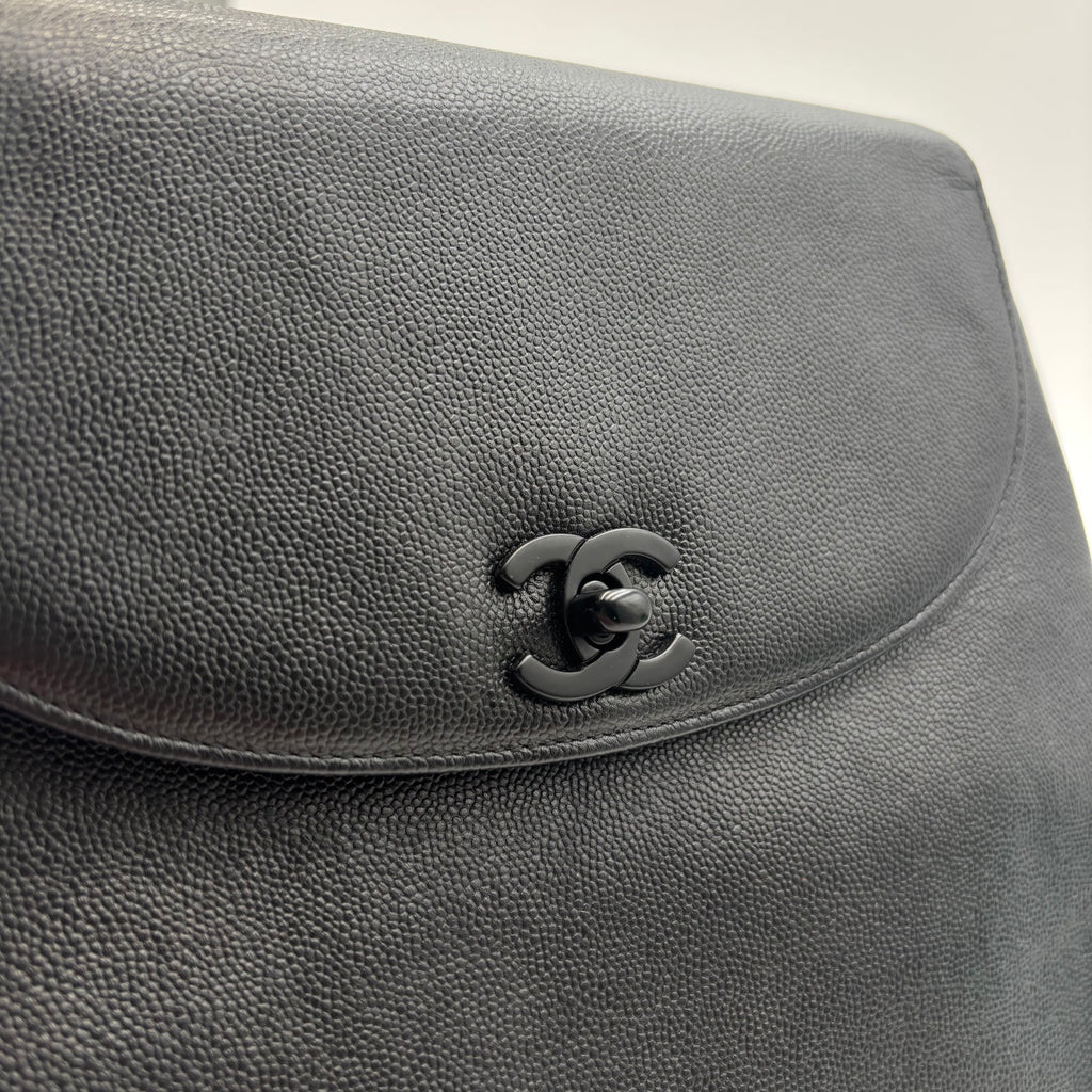 Chanel Black Caviar Leather Monochrome CC Chain Shoulder Bag 1990s