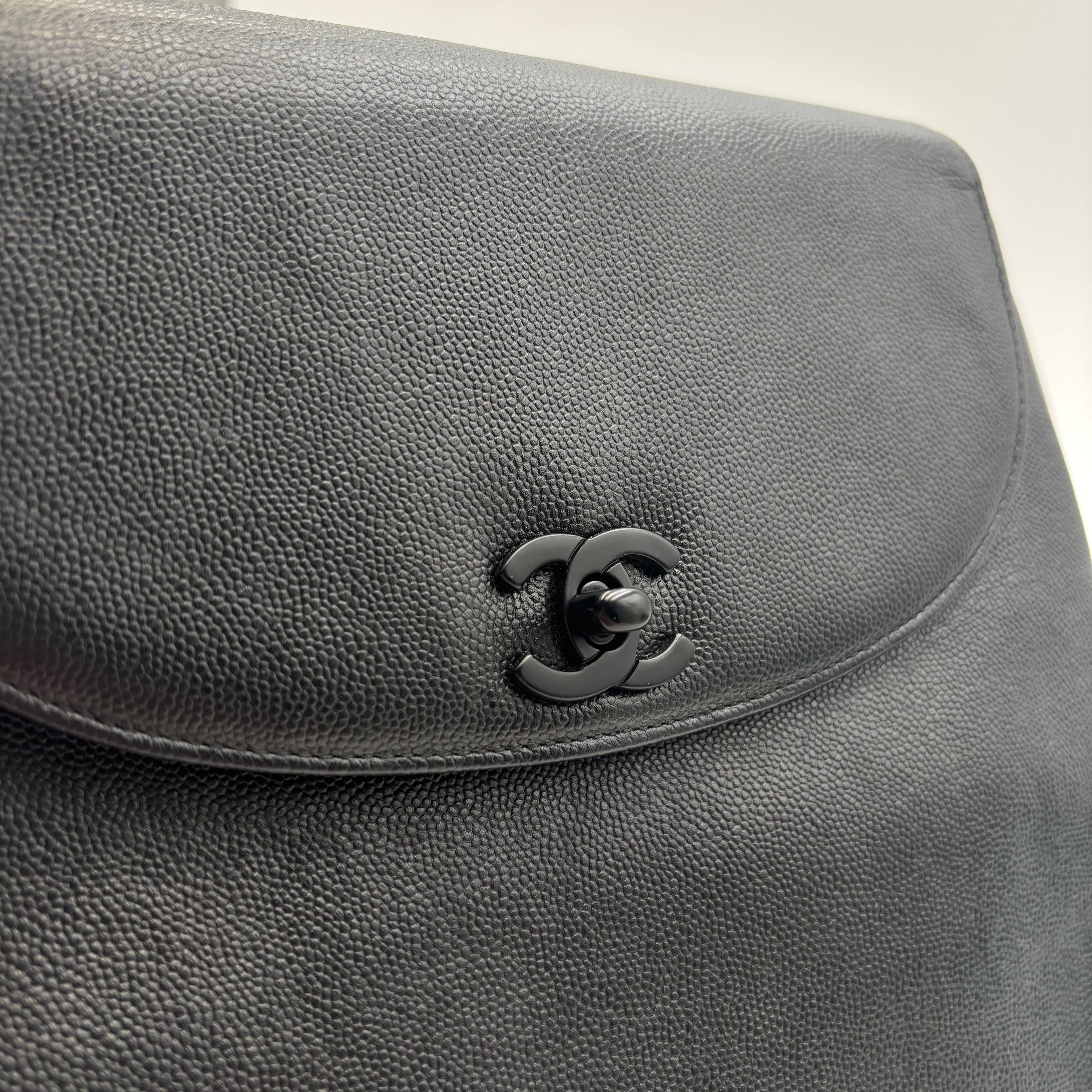 Chanel Black Caviar Leather Monochrome CC Chain Shoulder Bag 1990s