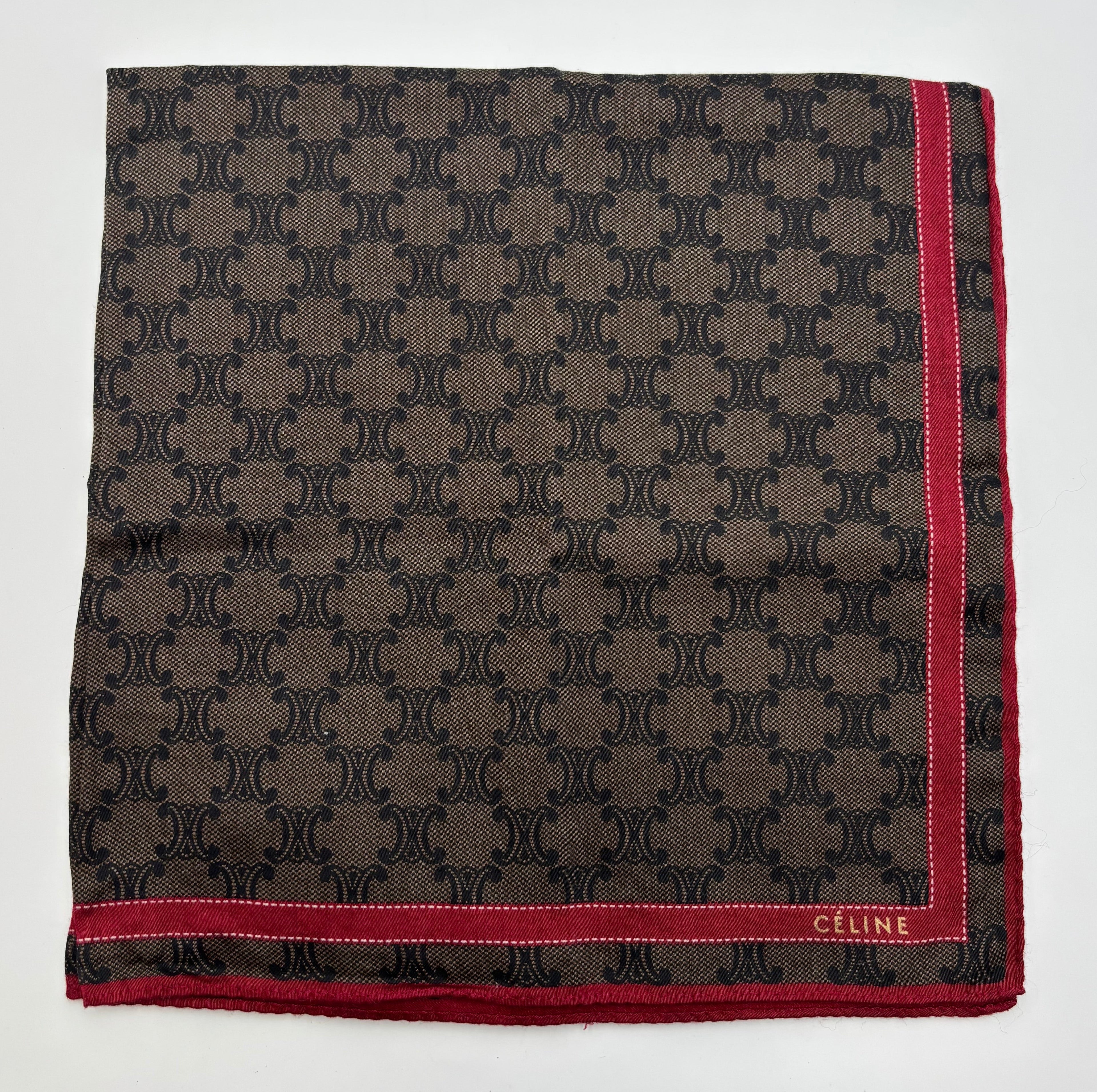 Celine Triomphe Monogram Square Scarf 19” – Brown & Red