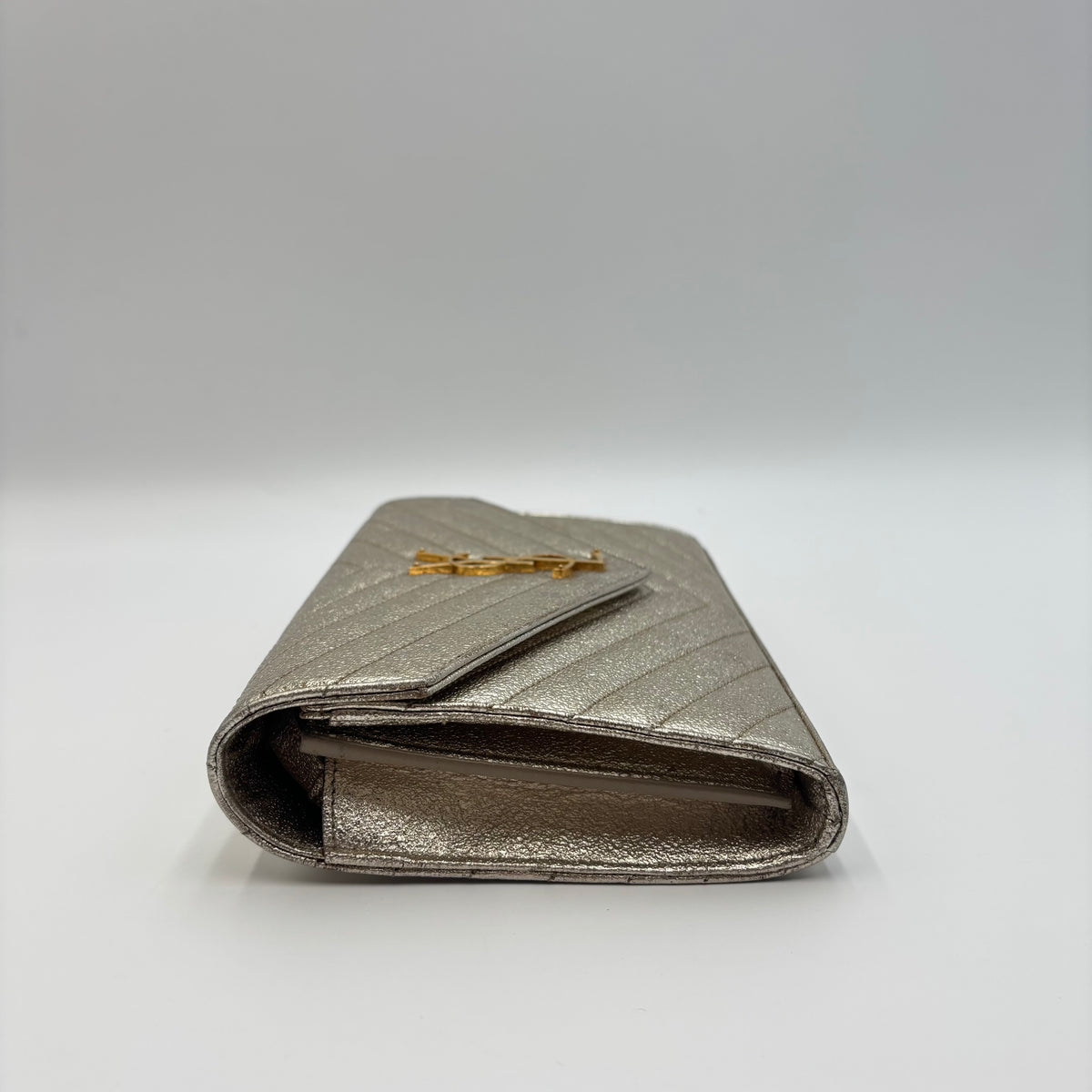 Saint Laurent Metallic Gold Matelassé Chevron Monogram Chain Wallet