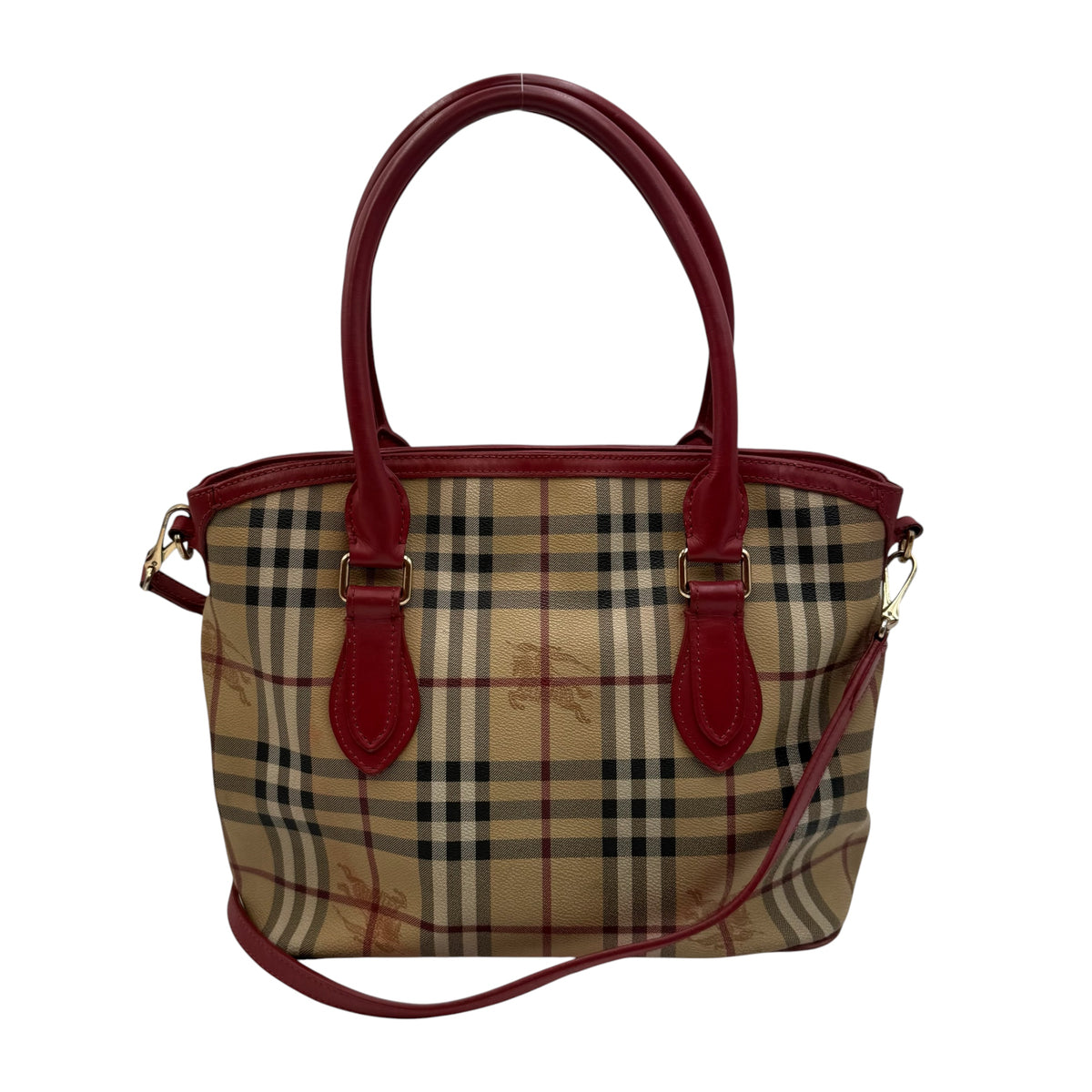 Burberry Haymarket Check Tote Bag in Beige & Red