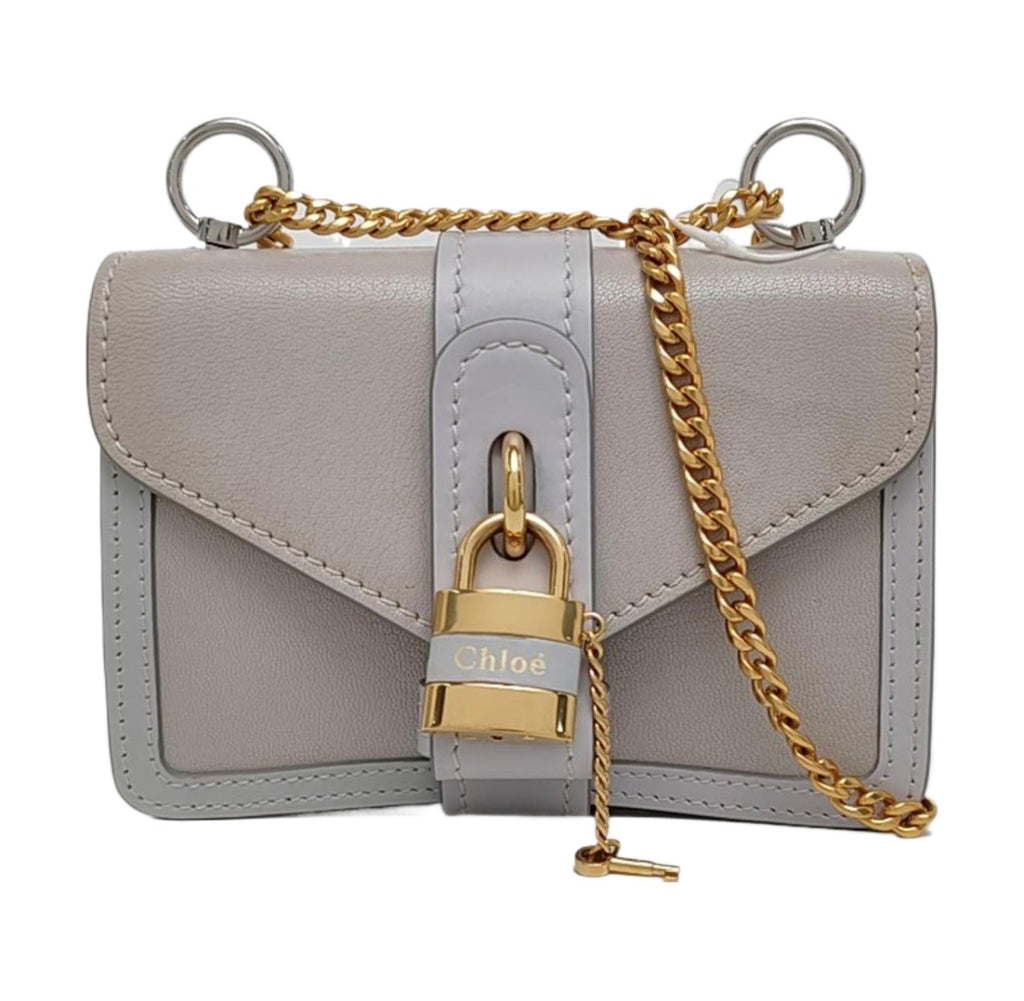 Chloé Aby Mini Chain Leather Shoulder Bag Grey Gold Hardware