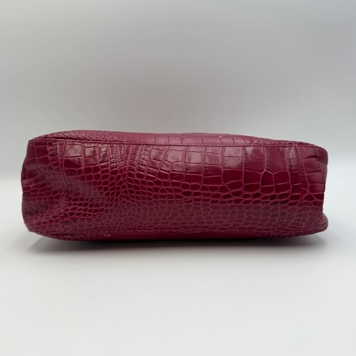 Longchamp Roseau Crocodile-Embossed Leather Tote by Philippe Cassegrain, Fuchsia, c. 2000s