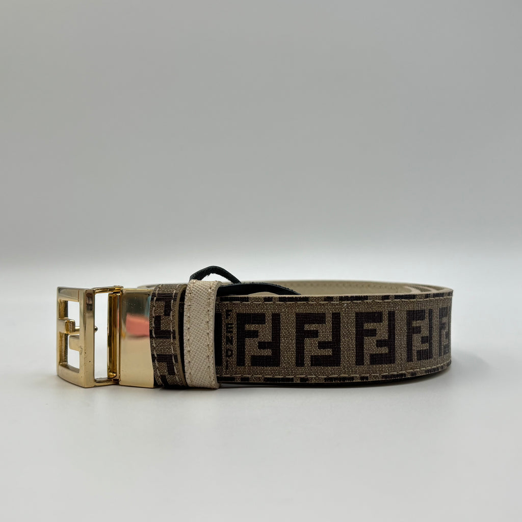 Fendi Zucca FF Monogram Belt with Gold-Tone FF Buckle