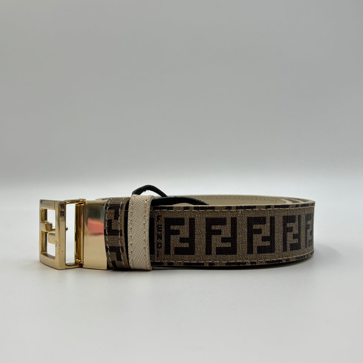 Fendi Zucca FF Monogram Belt with Gold-Tone FF Buckle