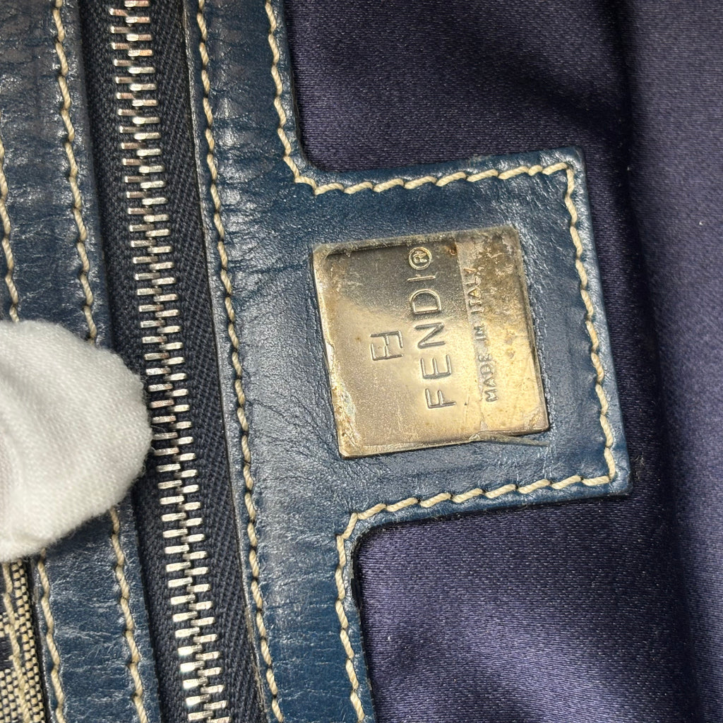 Fendi Zucca FF Monogram Canvas Shoulder Bag in Navy Blue 2000s