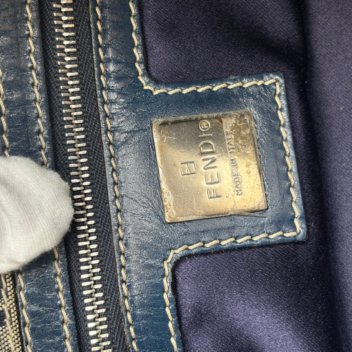 Fendi Zucca FF Monogram Canvas Shoulder Bag in Navy Blue 2000s