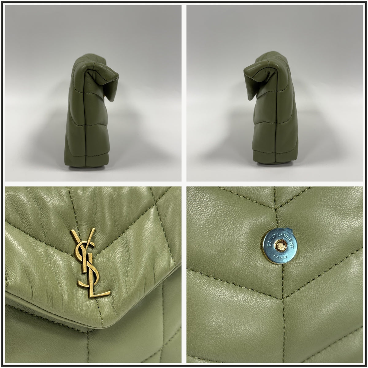 Saint Laurent Loulou Puffer Small Pouch in Olive Green Leather