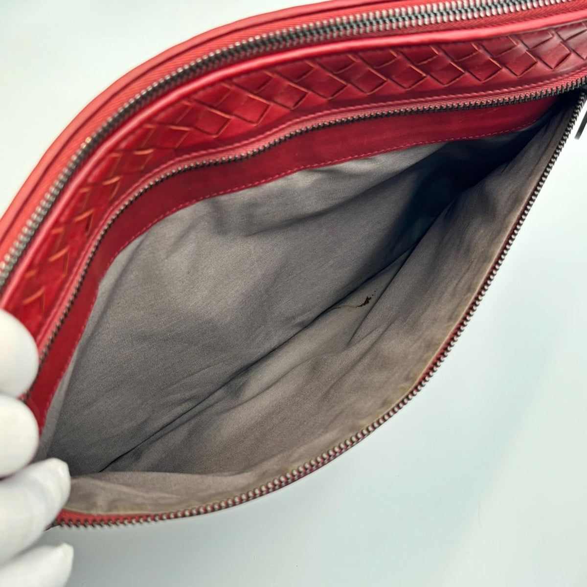 Bottega Veneta Intrecciato Red Leather Document Pouch Clutch