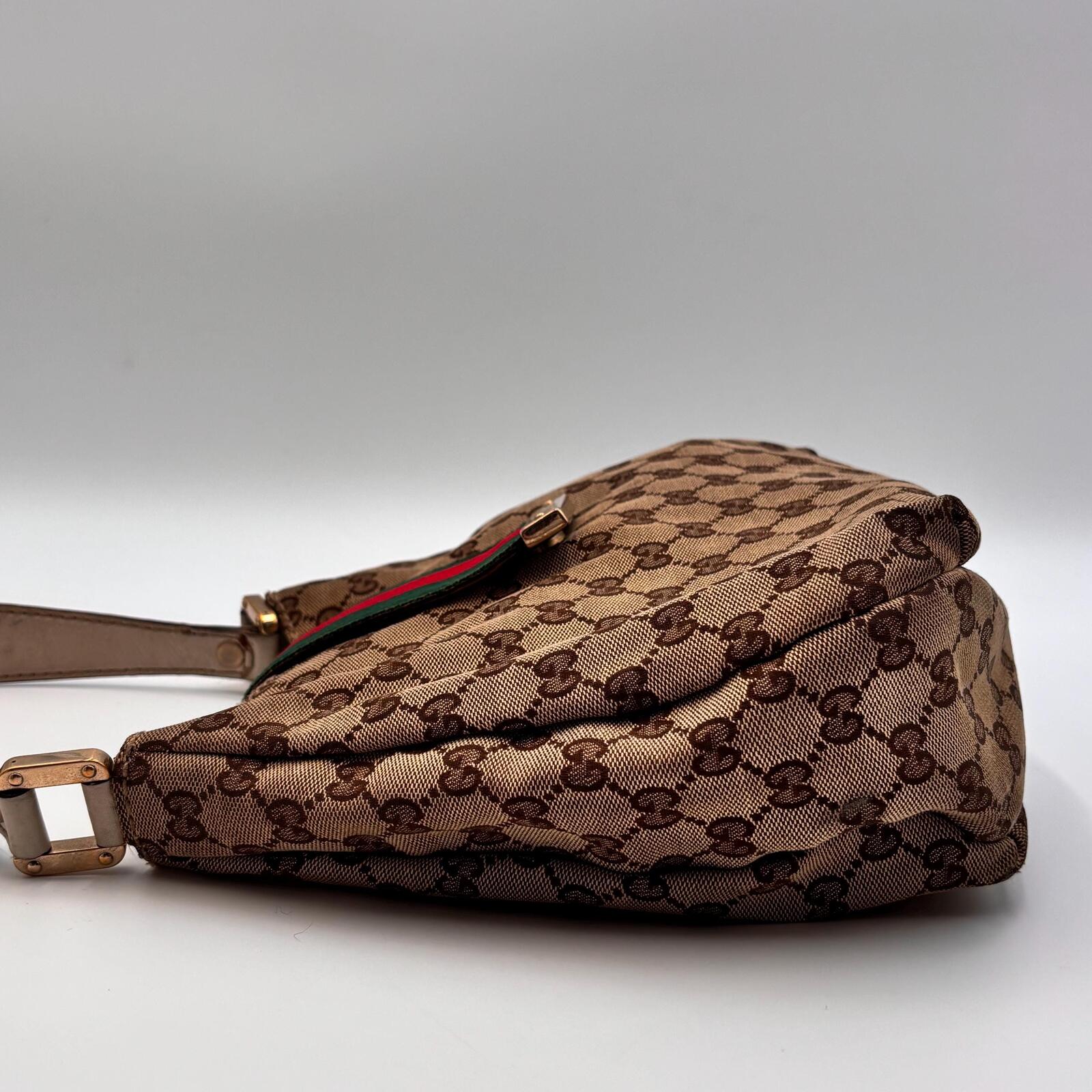 Gucci GG Canvas Web Sherry Line Shoulder Bag Beige Red Green