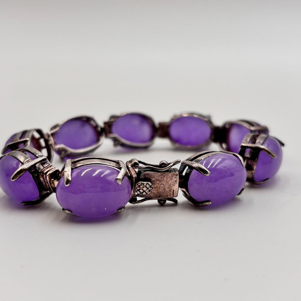 Vintage Amethyst Cabochon Bracelet And Ring Set Sterling Silver