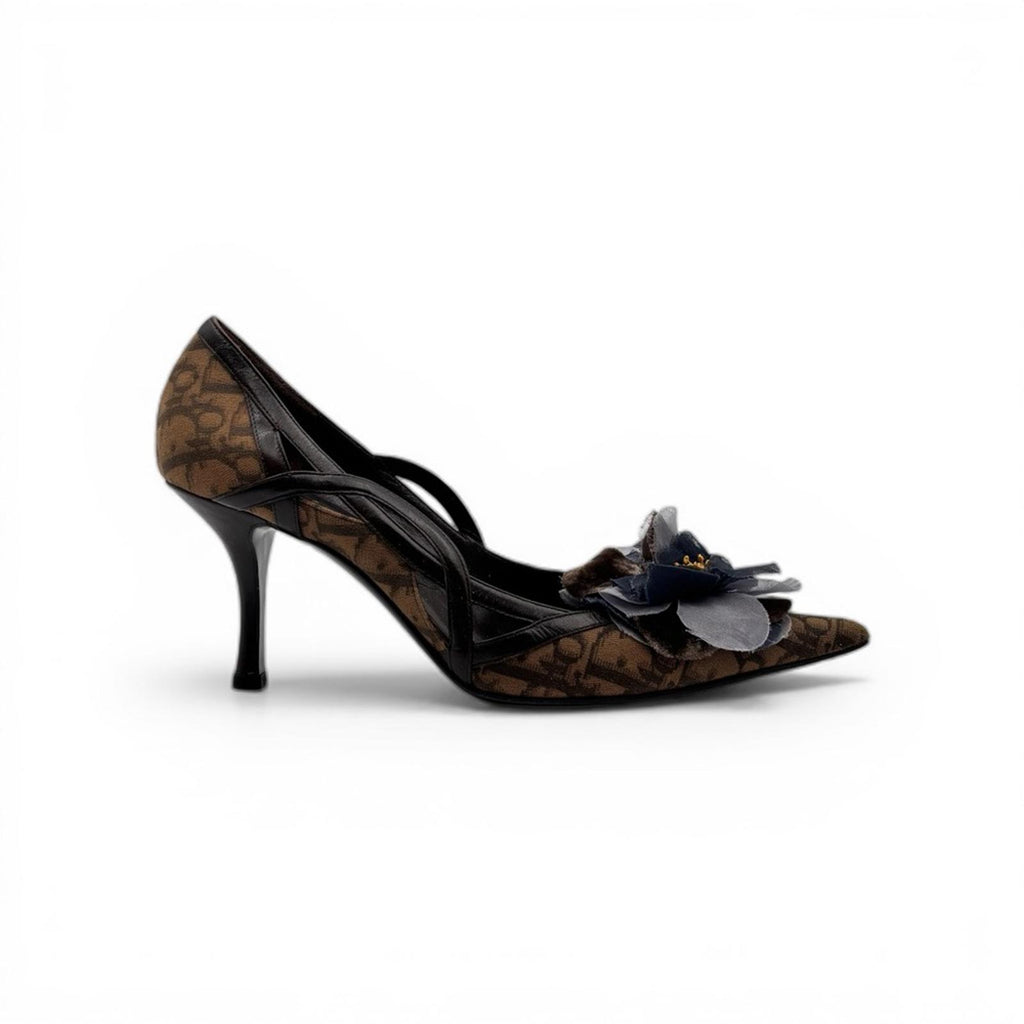 Christian Dior Monogram Canvas Pointed Toe Heels with Floral Detail