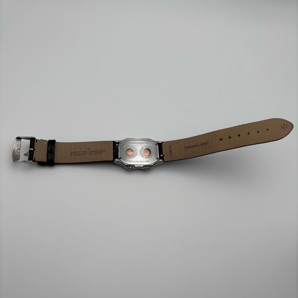 Philip Stein Teslar Dual Time Diamond Bezel Watch 45mm Lizard Strap