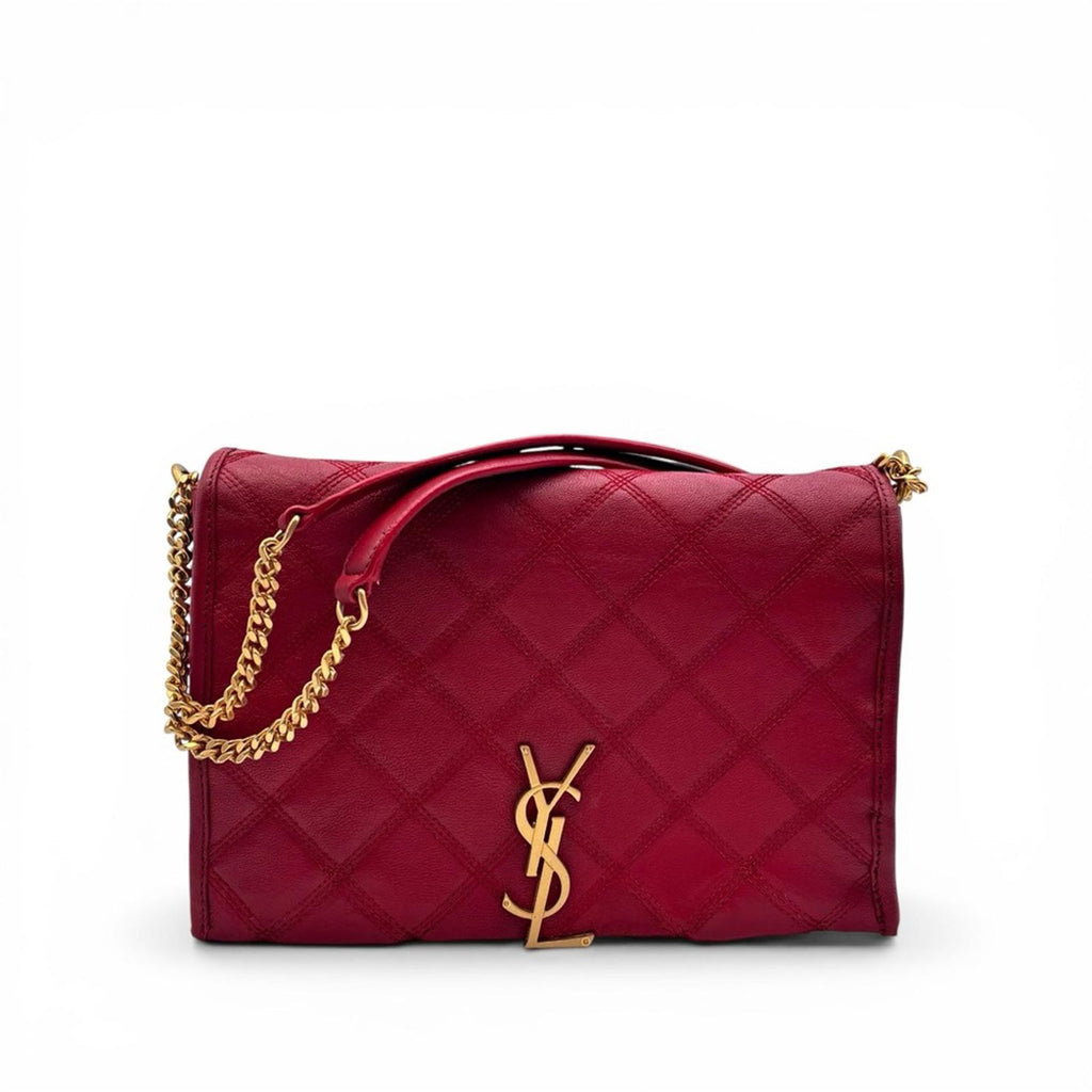 Saint Laurent Becky Quilted Leather Shoulder Bag Red Gold Hardware