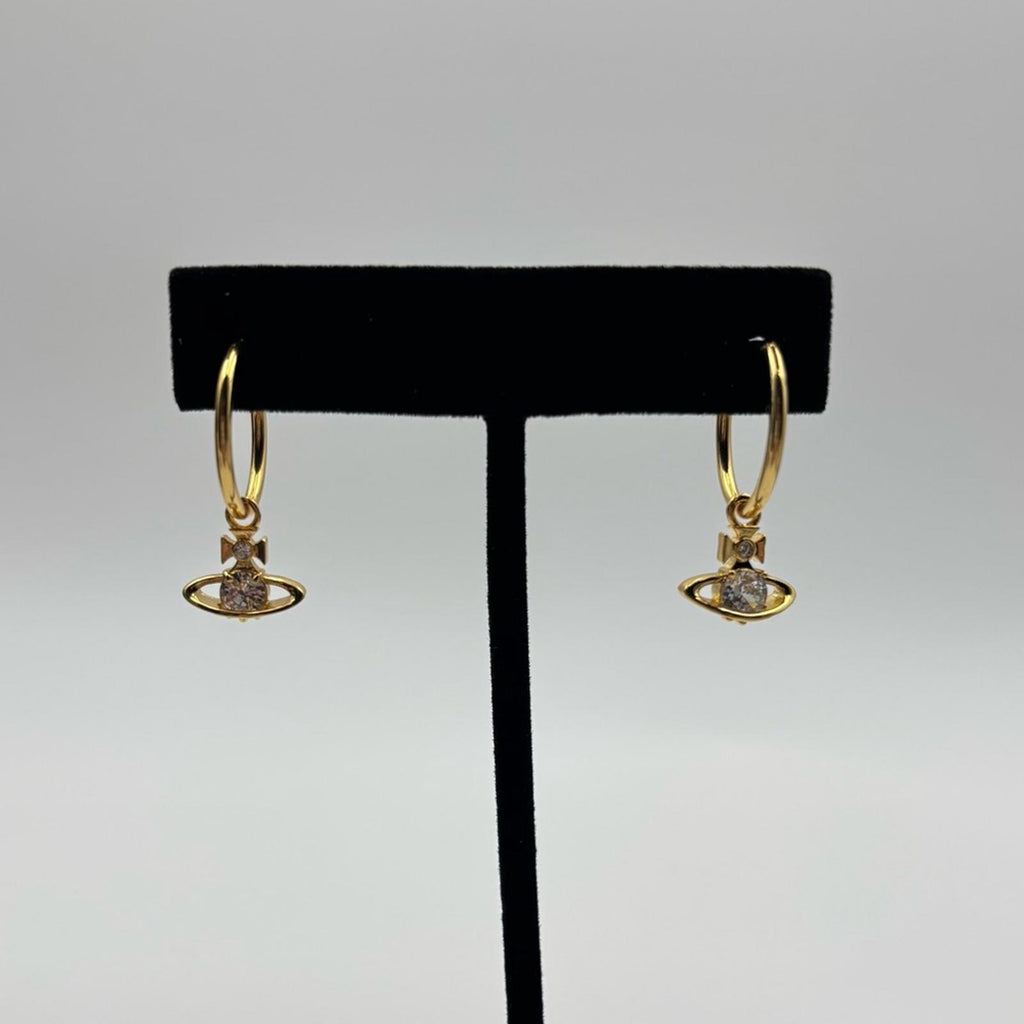 Vivienne Westwood Nina Spark Crystal Saturn Hoop Earrings Gold