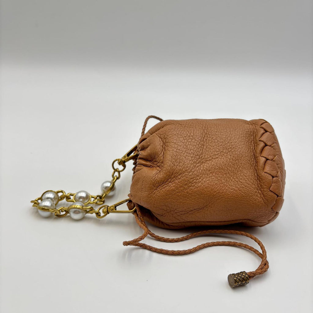 Bottega Veneta Mini Pearl Chain Bucket Bag Brown Leather With Dust Bag