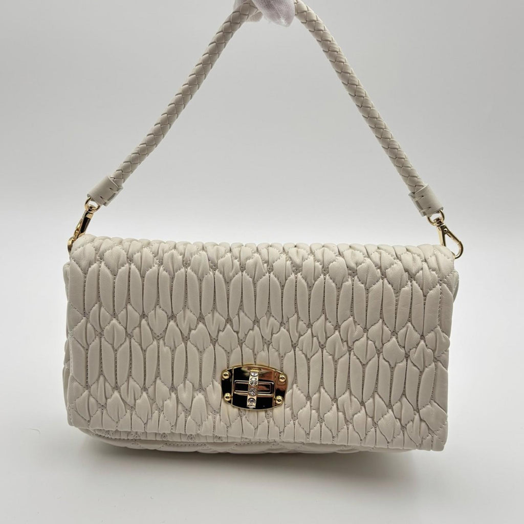 Miu Miu Matelassé Leather Shoulder Bag – Ivory / Gold Hardware