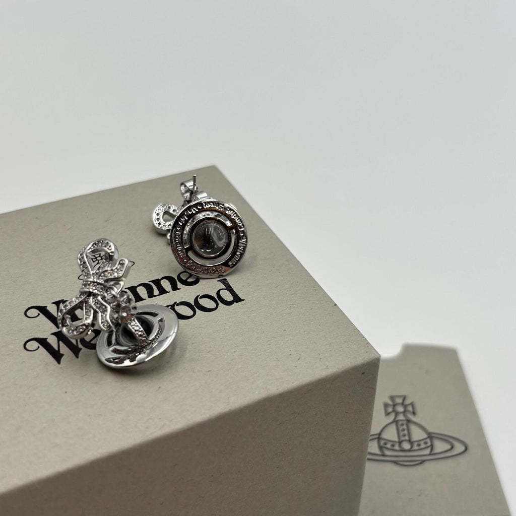Vivienne Westwood Octavie Crystal Bow Orb Earrings Platinum White