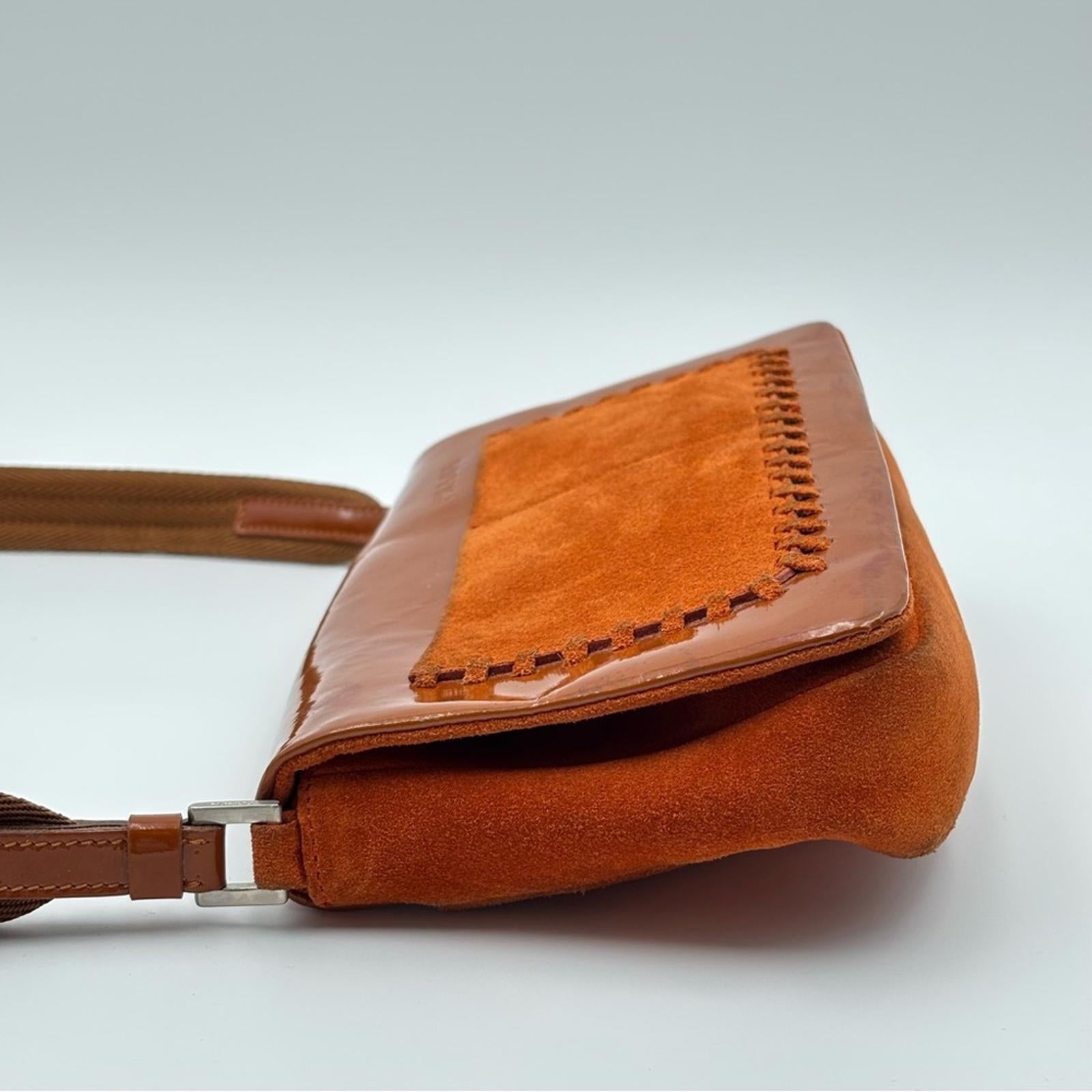 Prada Burnt Orange Patent & Suede Shoulder Bag