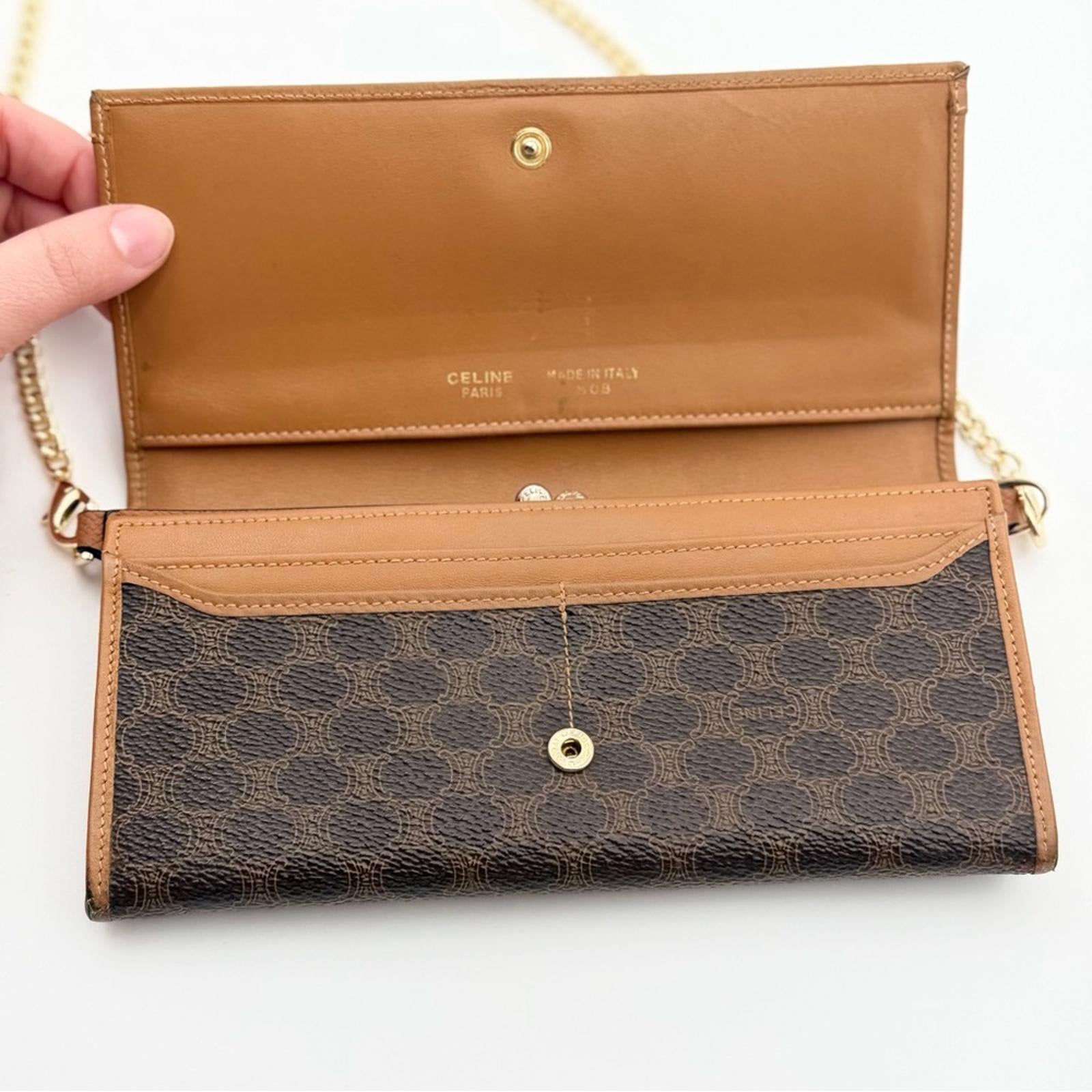 CELINE TRIOMPHE MONOGRAM LONG WALLET WITH CHAIN