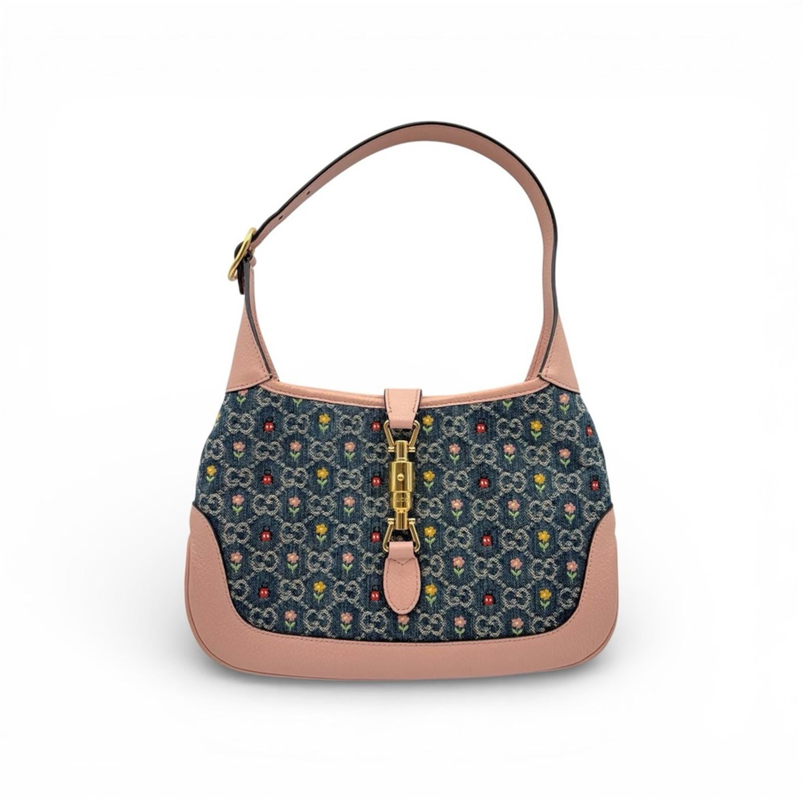 Gucci Jackie 1961 GG Denim Floral Shoulder Bag LimitedEditio