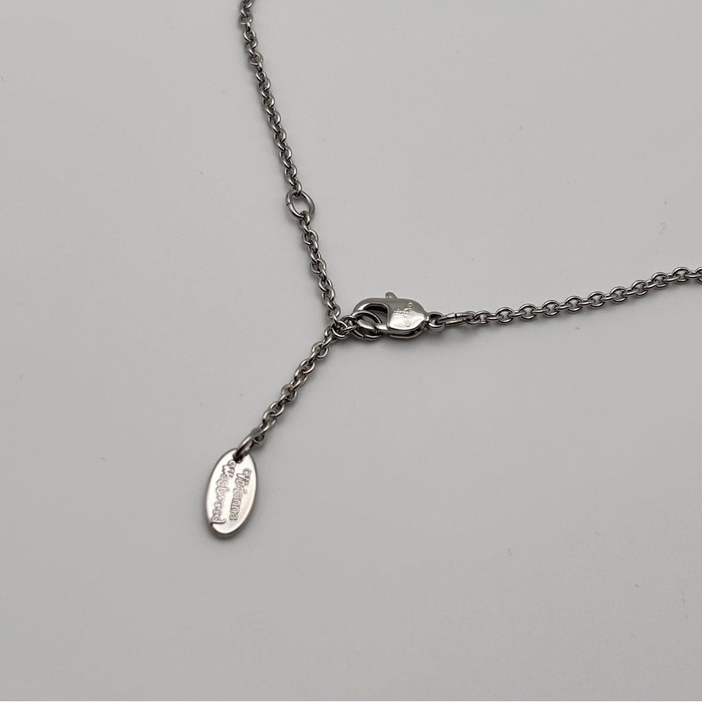 Vivienne Westwood Crystal Orb Safety Pin Necklace – Silver Tone