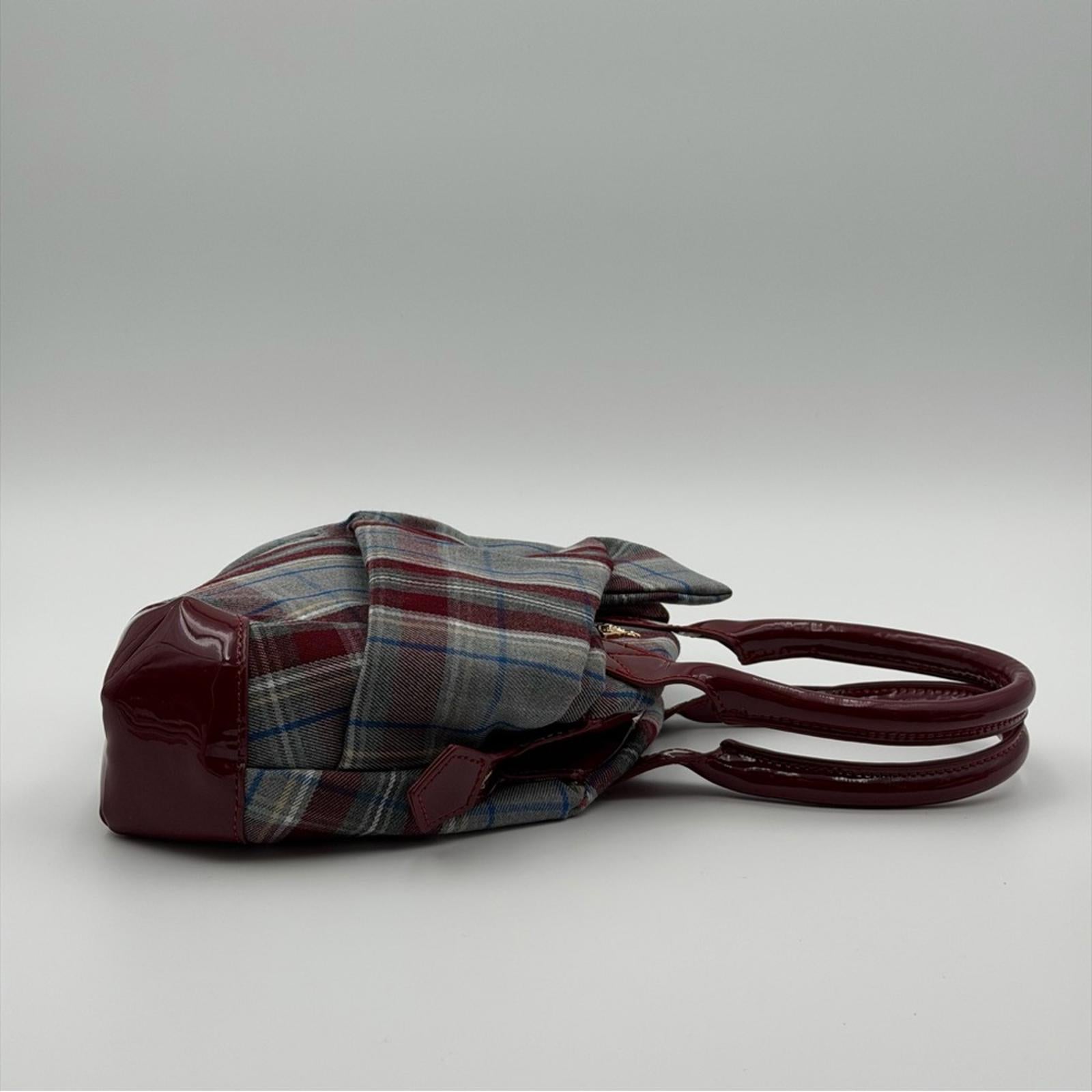 Vivienne Westwood Plaid Multicolor & Burgundy Patent Leather Handbag