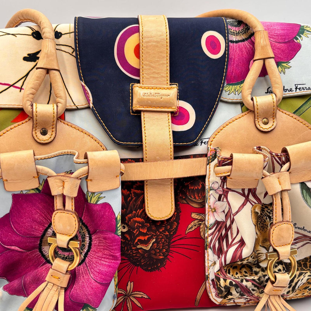 Salvatore Ferragamo Floral Print Multi Pocket Tote Bag
