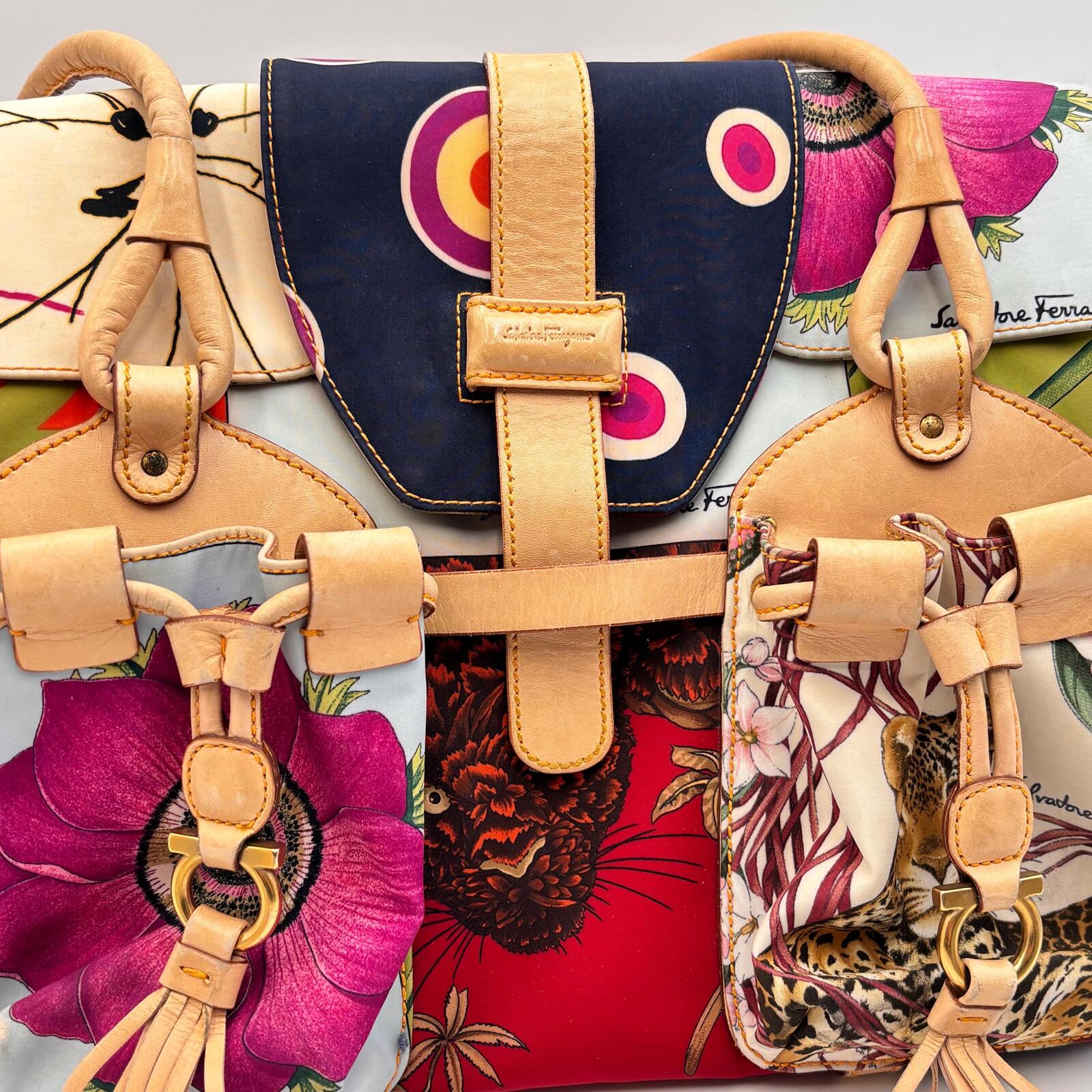 Salvatore Ferragamo Floral Print Multi Pocket Tote Bag