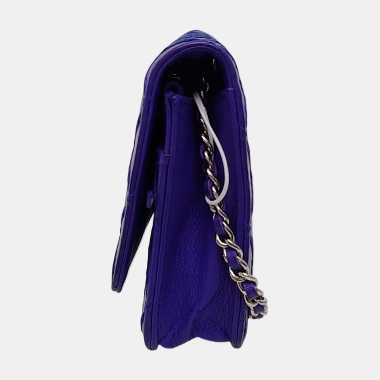 Chanel Classic Wallet On Chain WOC Quilted Lambskin Purple Silver Hardware