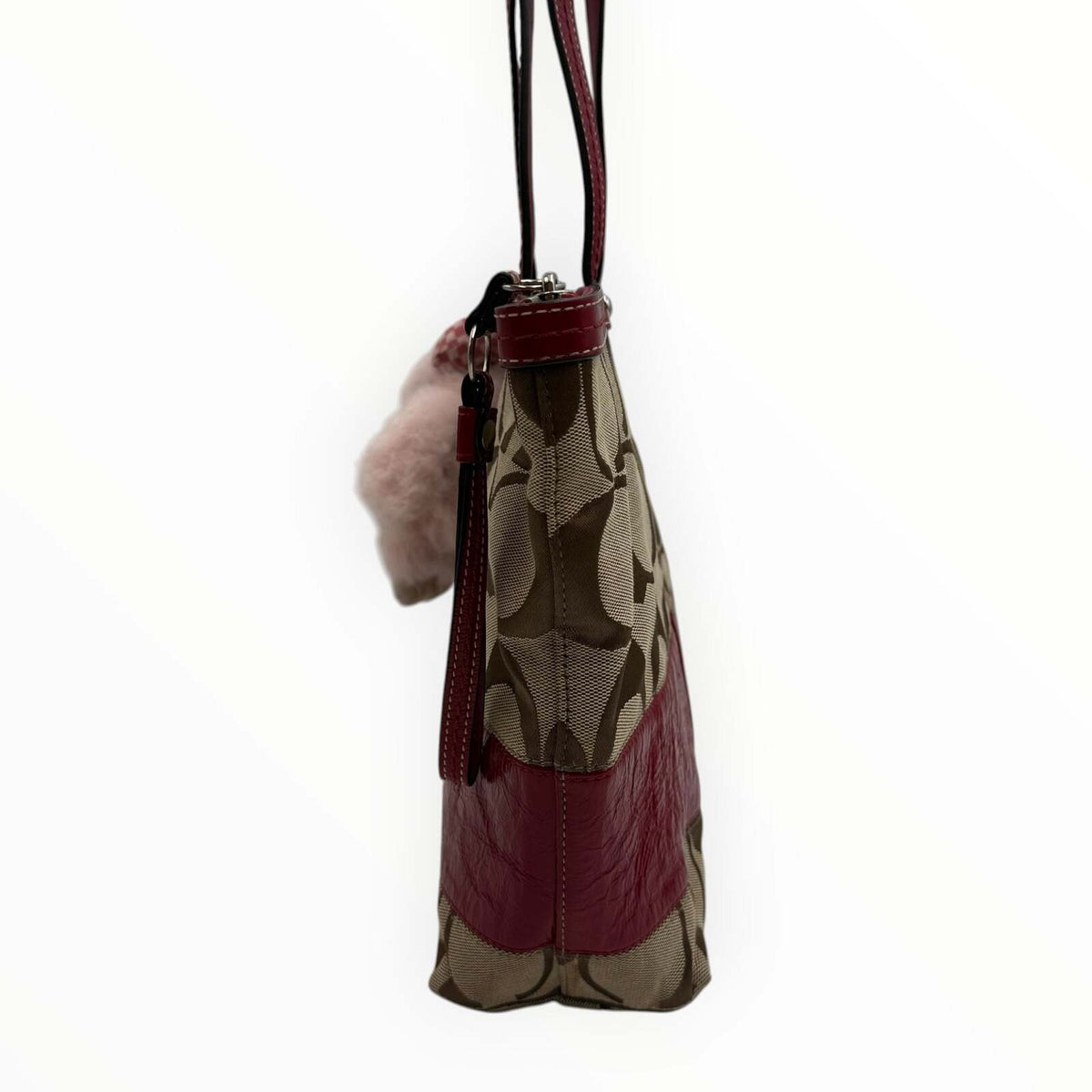 Coach Signature Jacquard Burgundy Leather Tote Bag by Coach