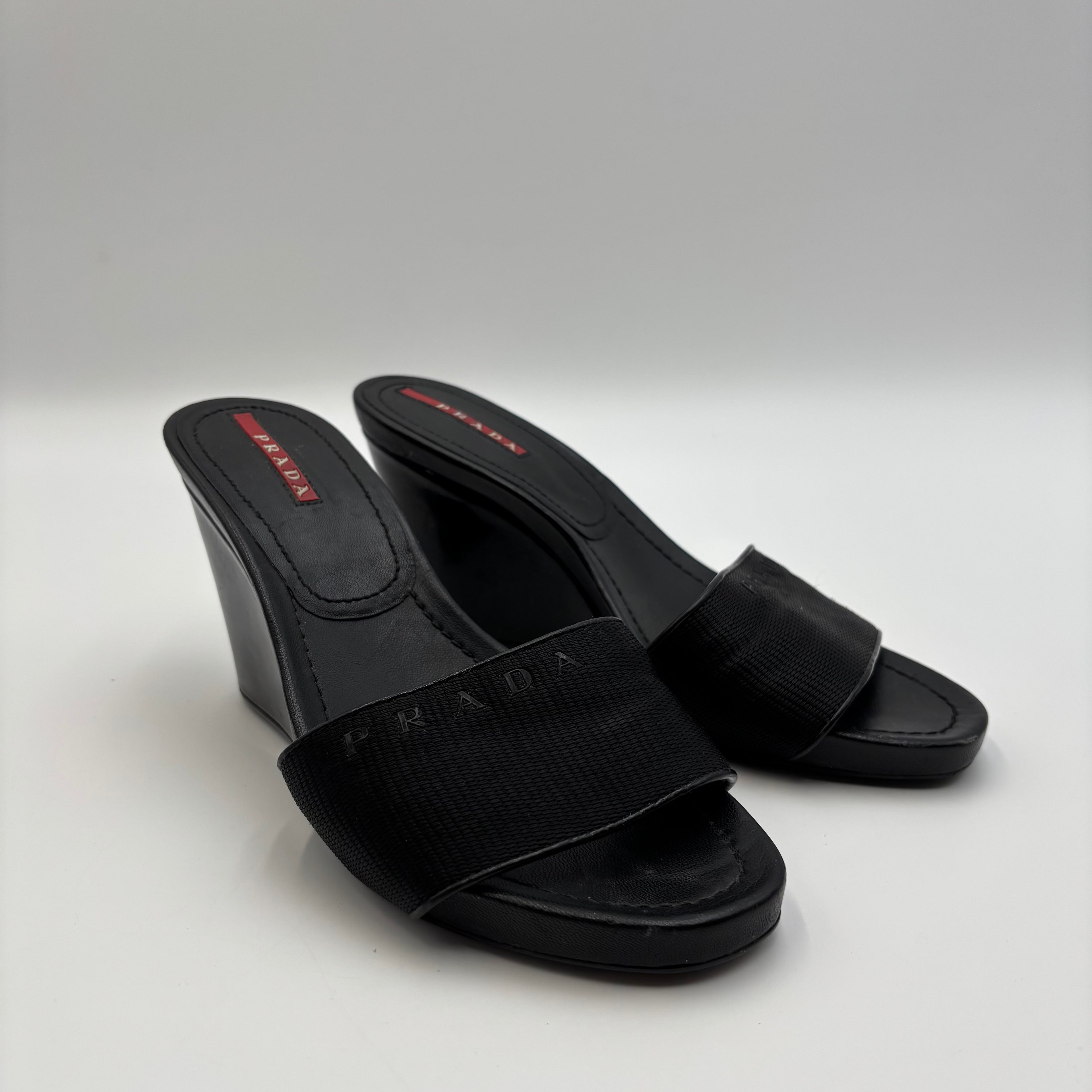 Prada Sport Grosgrain Logo Wedge Slide Sandals