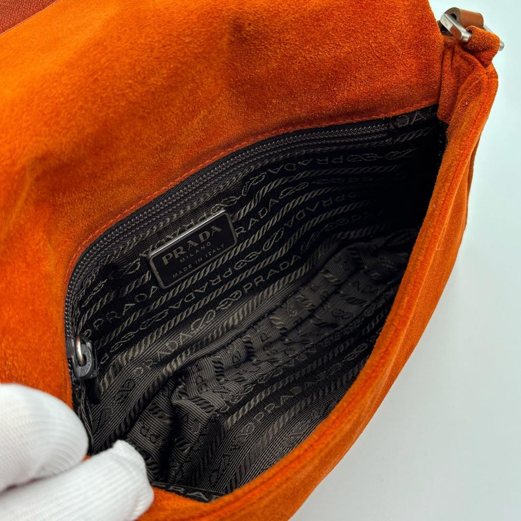 Prada Burnt Orange Patent & Suede Shoulder Bag