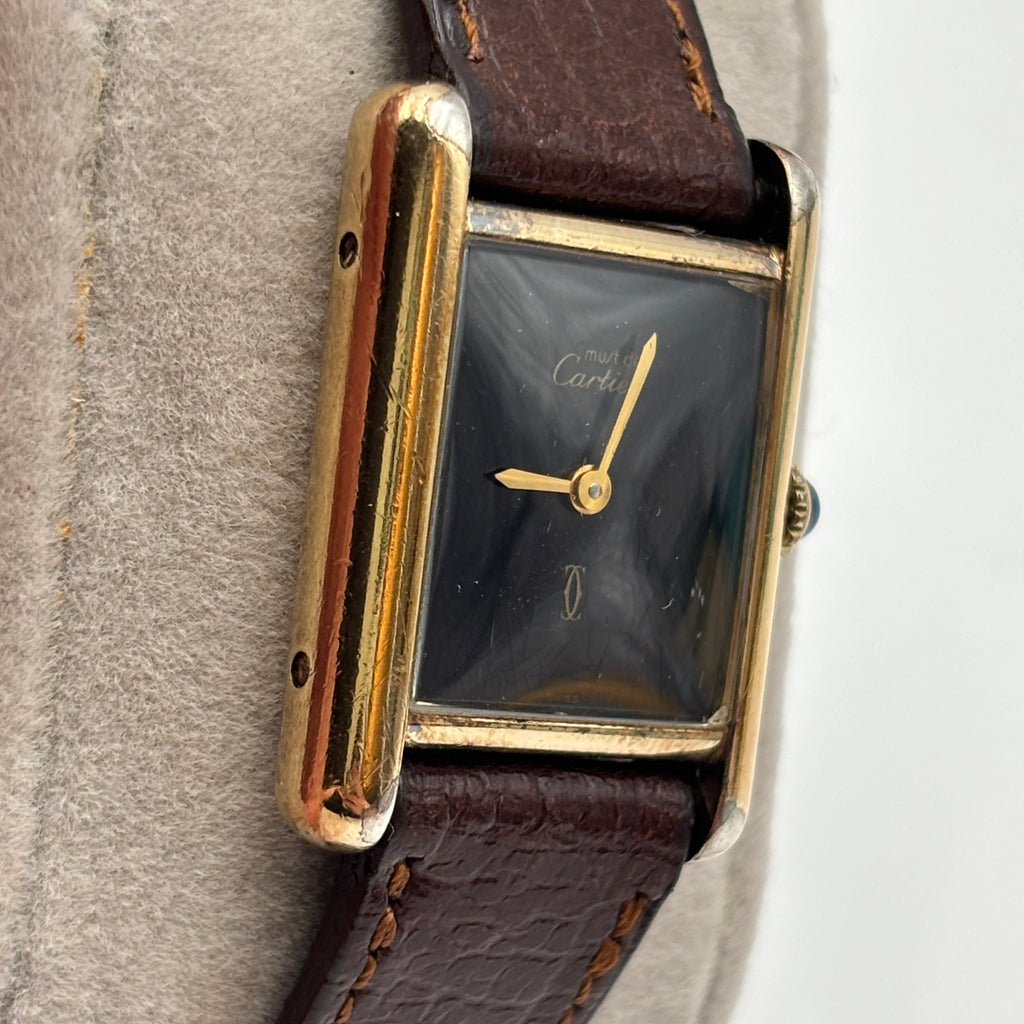 Must de Cartier Tank Vermeil Black Dial Watch 21mm