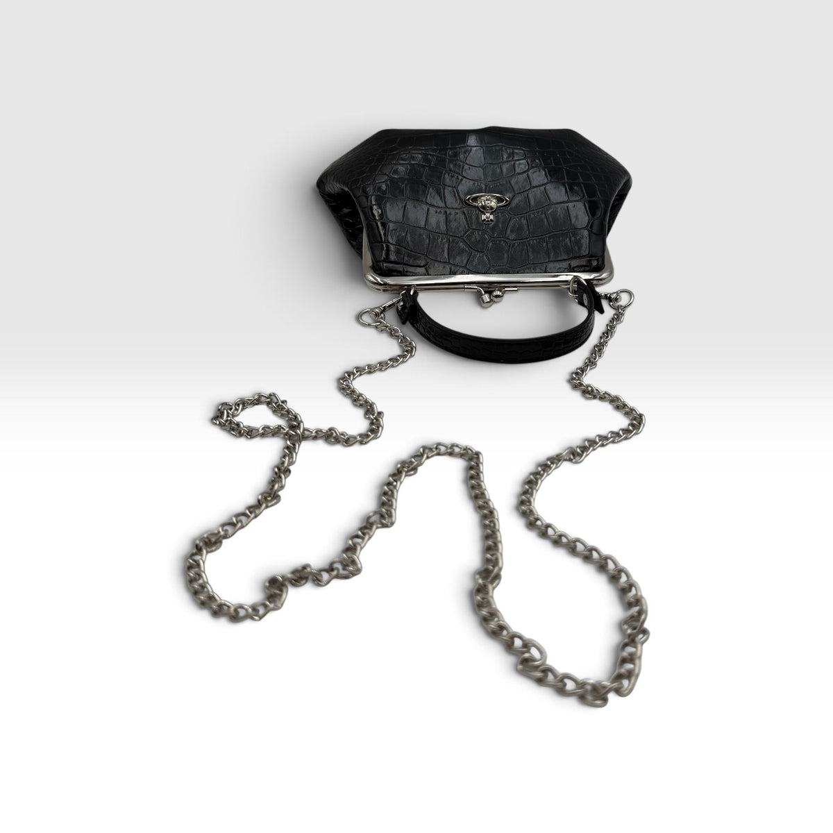 Vivienne Westwood Black Croc-Embossed Granny Frame Bag
