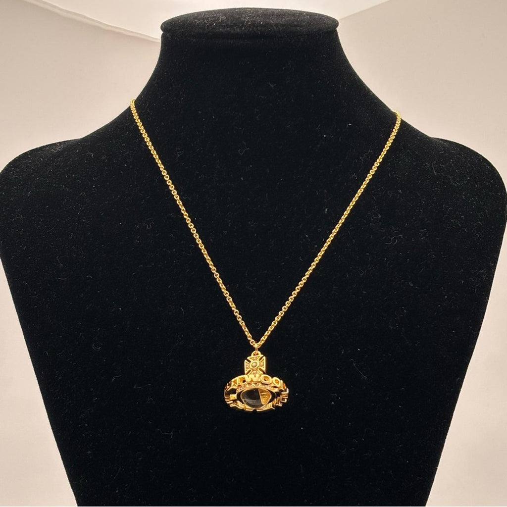 Vivienne Westwood Gold Tone Crystal 3D Orb Pendant Necklace