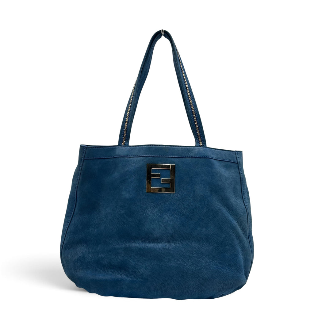 Fendi Blue Leather Forever Large Tote Shoulder Bag