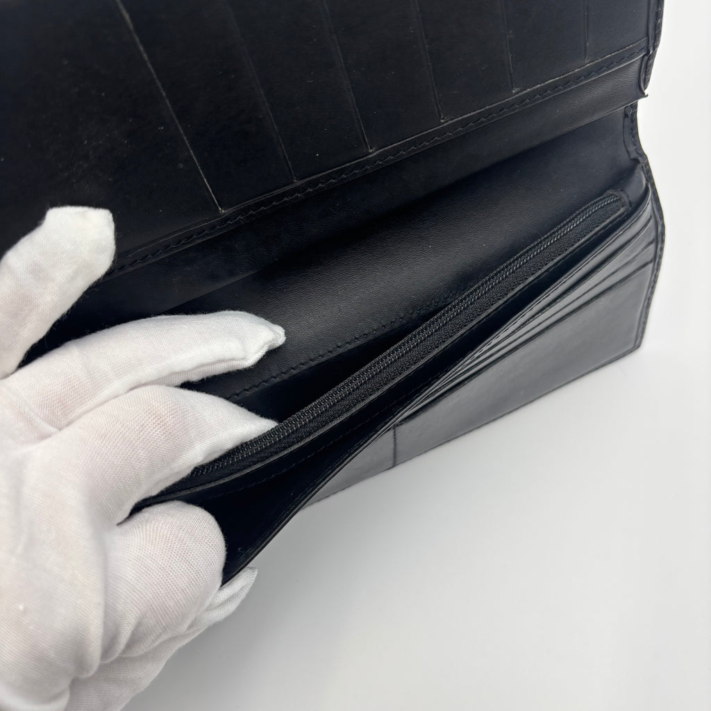 Givenchy Black Textured Long Wallet with Silver 4G Logo