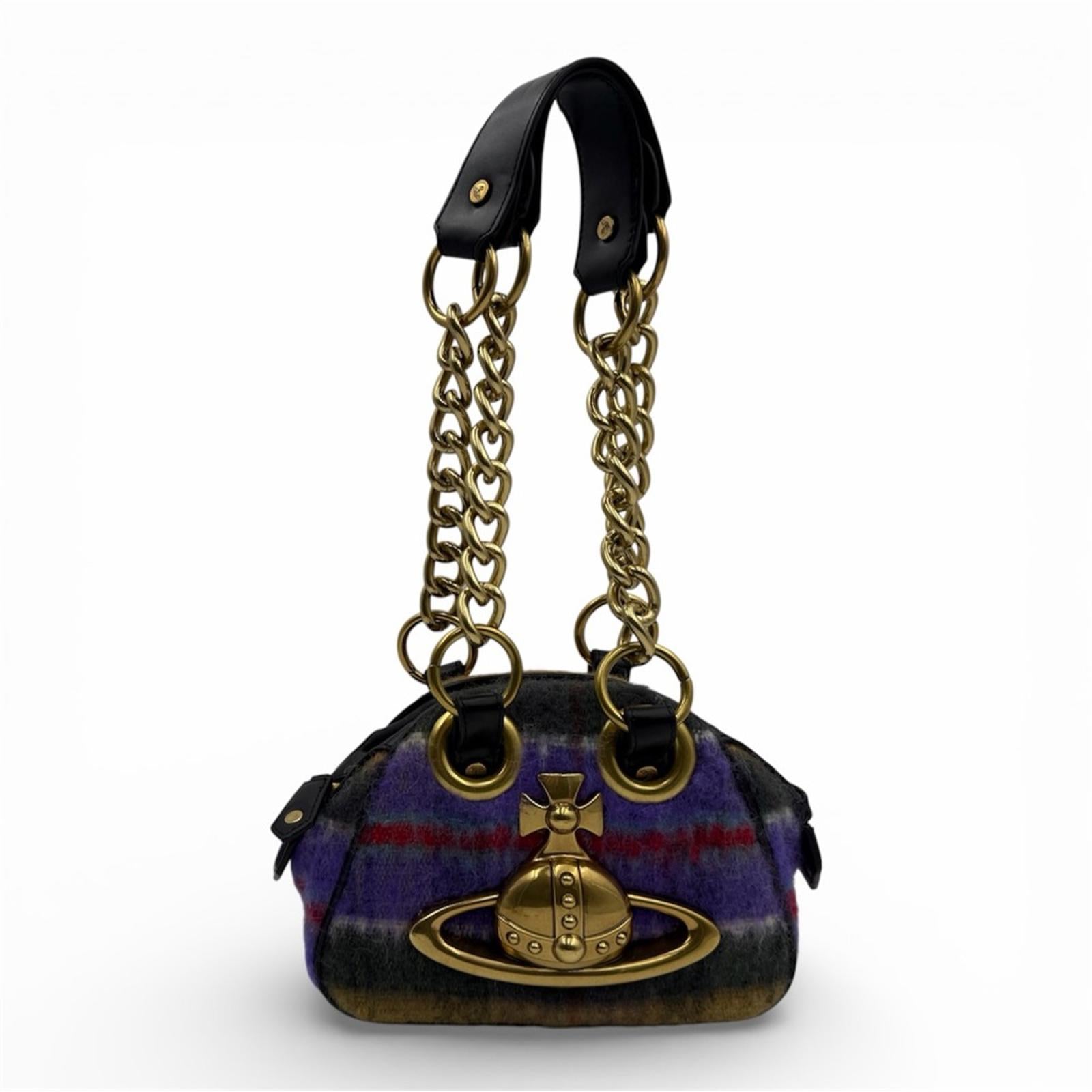 Vivienne Westwood Orb Wool Mini Chain Bag Plaid Gold Hardware