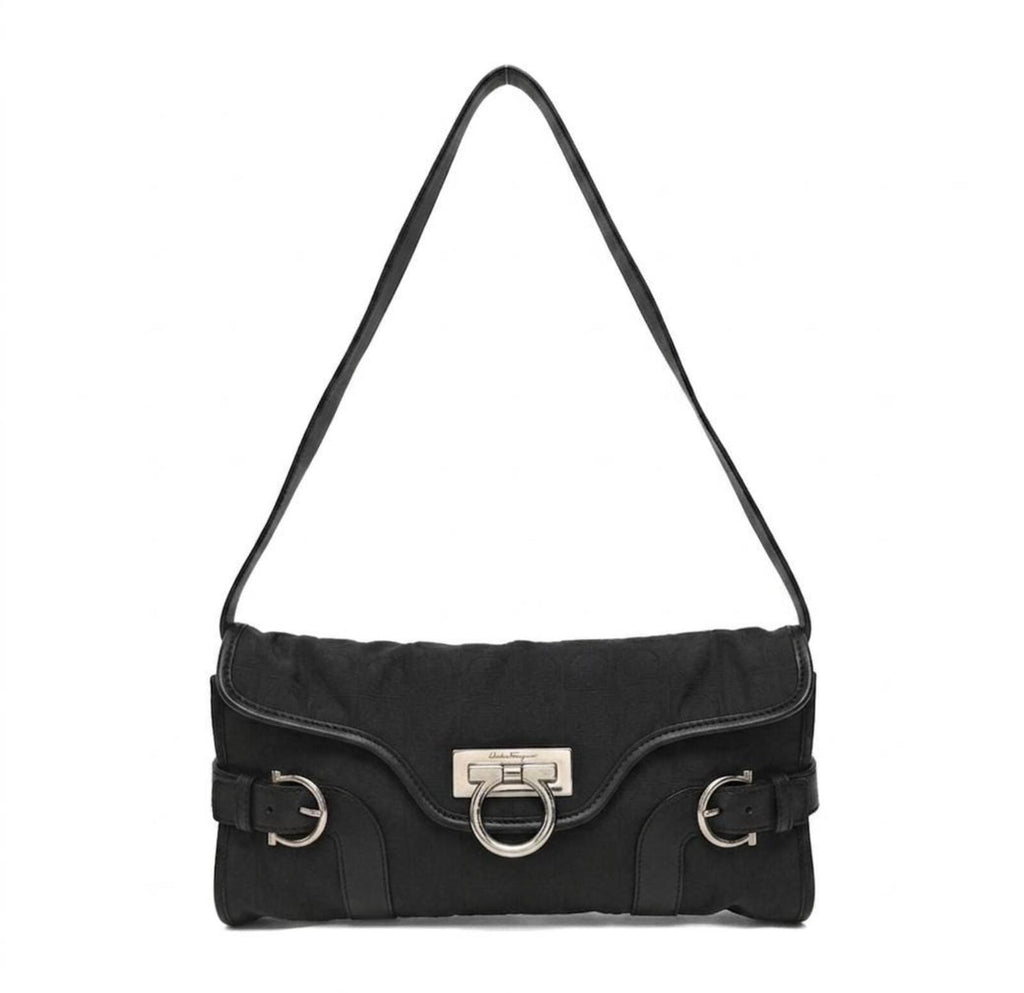 Salvatore Ferragamo Black Gancini Monogram Shoulder Bag
