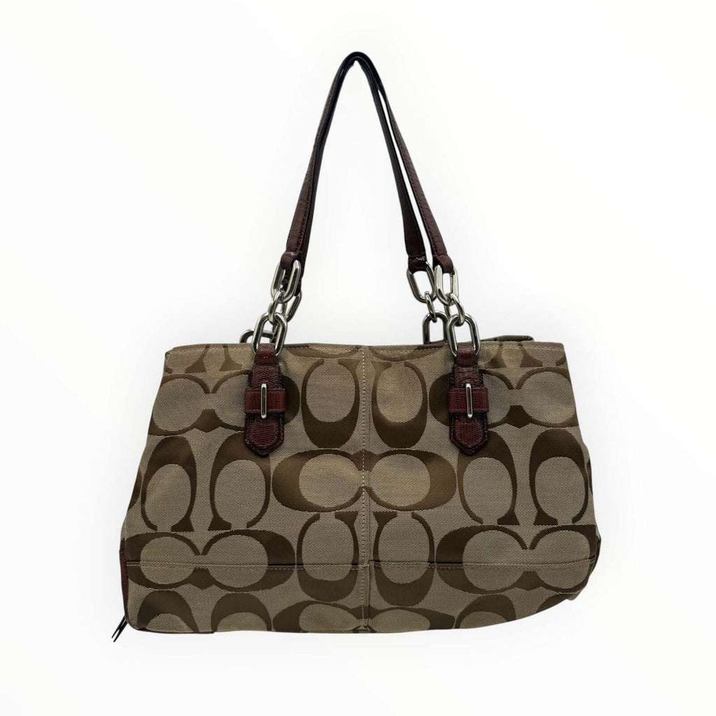 Coach Signature Jacquard Shoulder Tote Bag in Beige & Brown by Coach