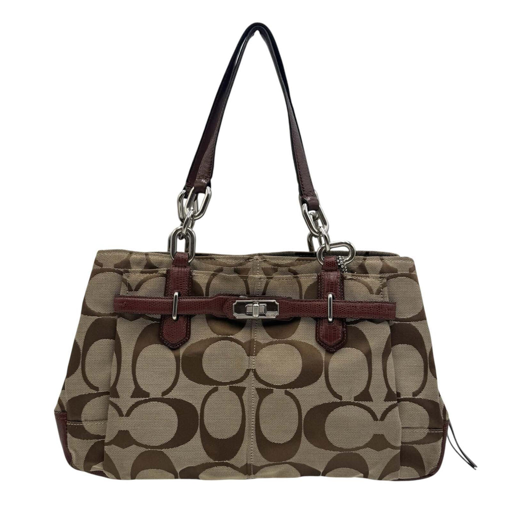 Coach Signature Jacquard Shoulder Tote Bag in Beige & Brown by Coach