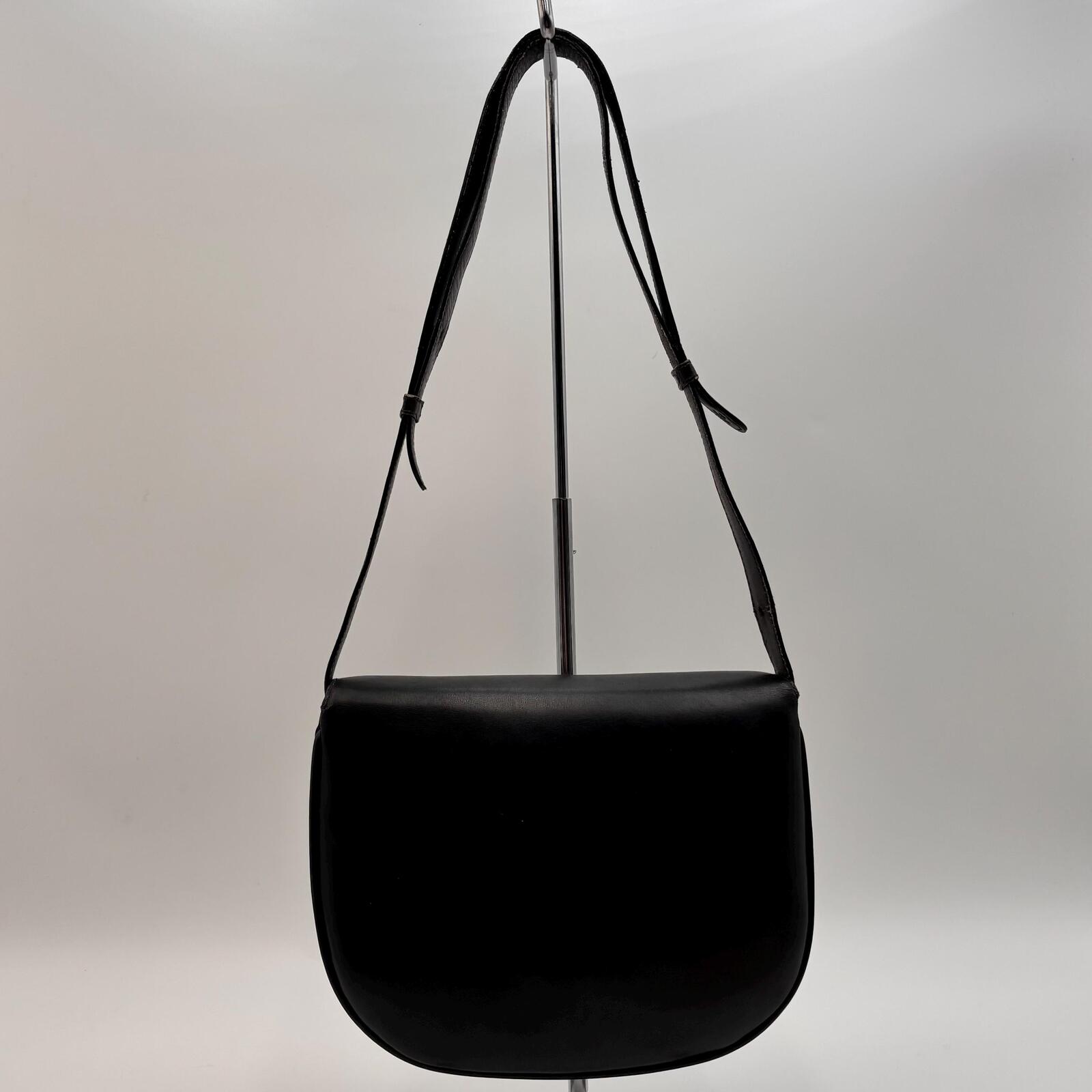 Celine Vintage Black Leather Triomphe Shoulder Bag
