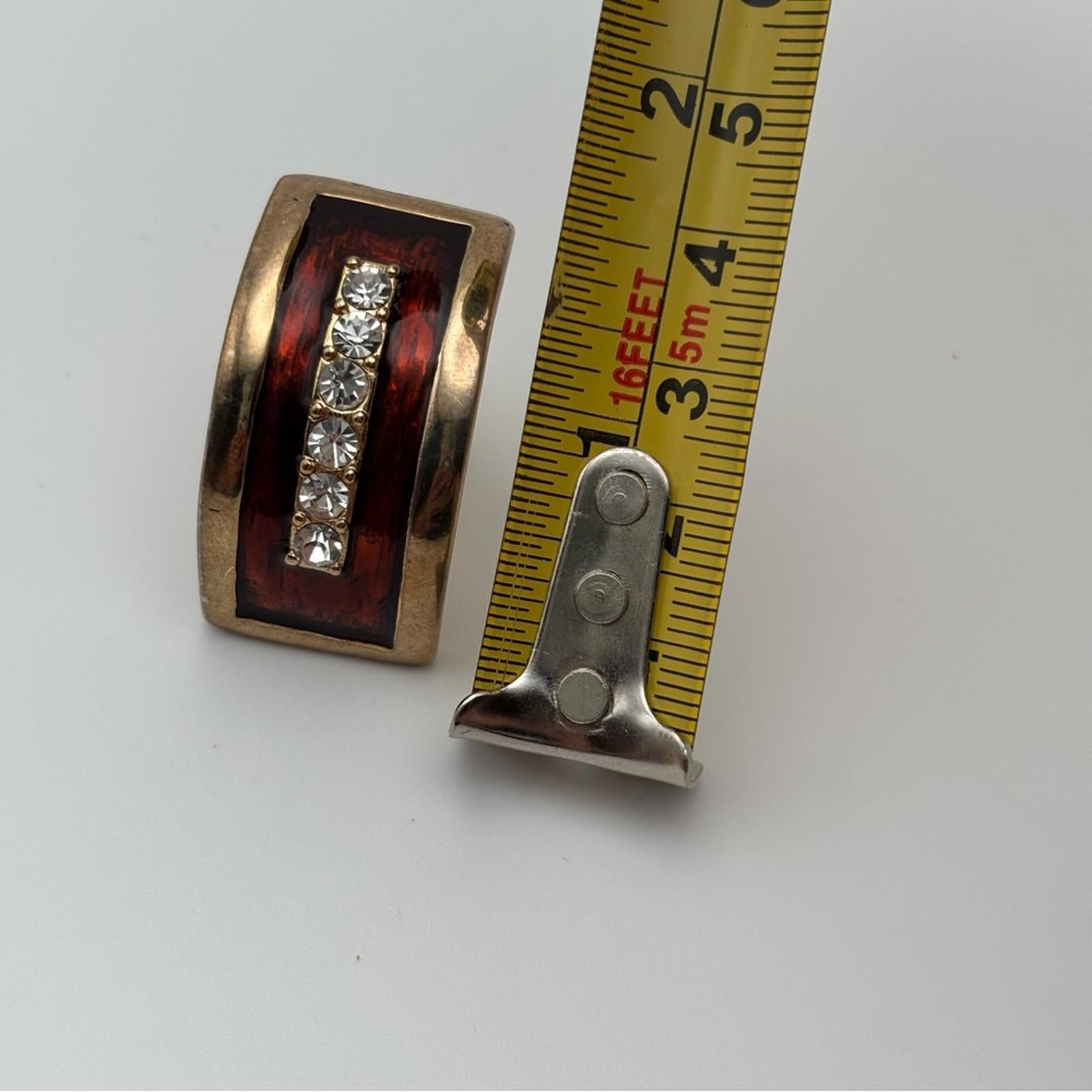Vintage Gold-Tone Enamel Rhinestone Clip-On Earrings