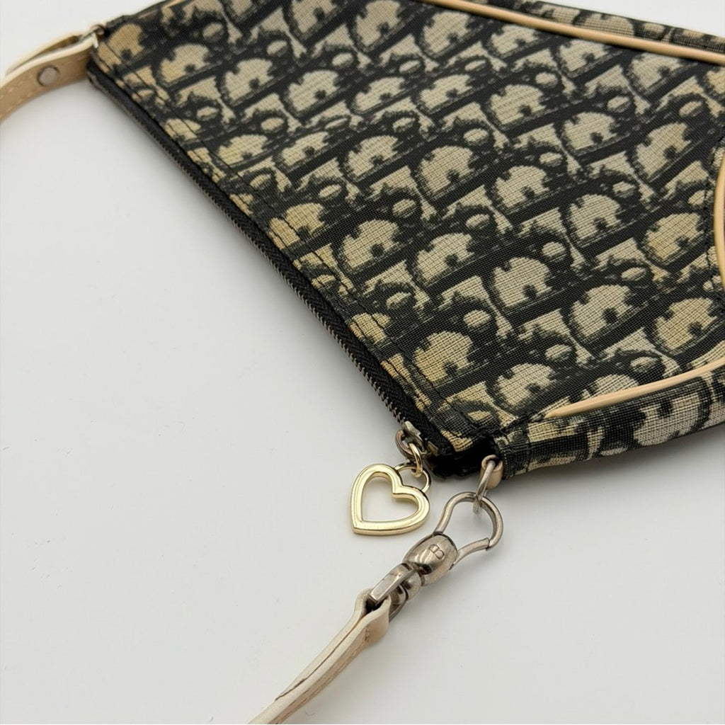 Christian Dior Vintage Trotter Saddle Shoulder Bag – Beige/Black – Leather Trim