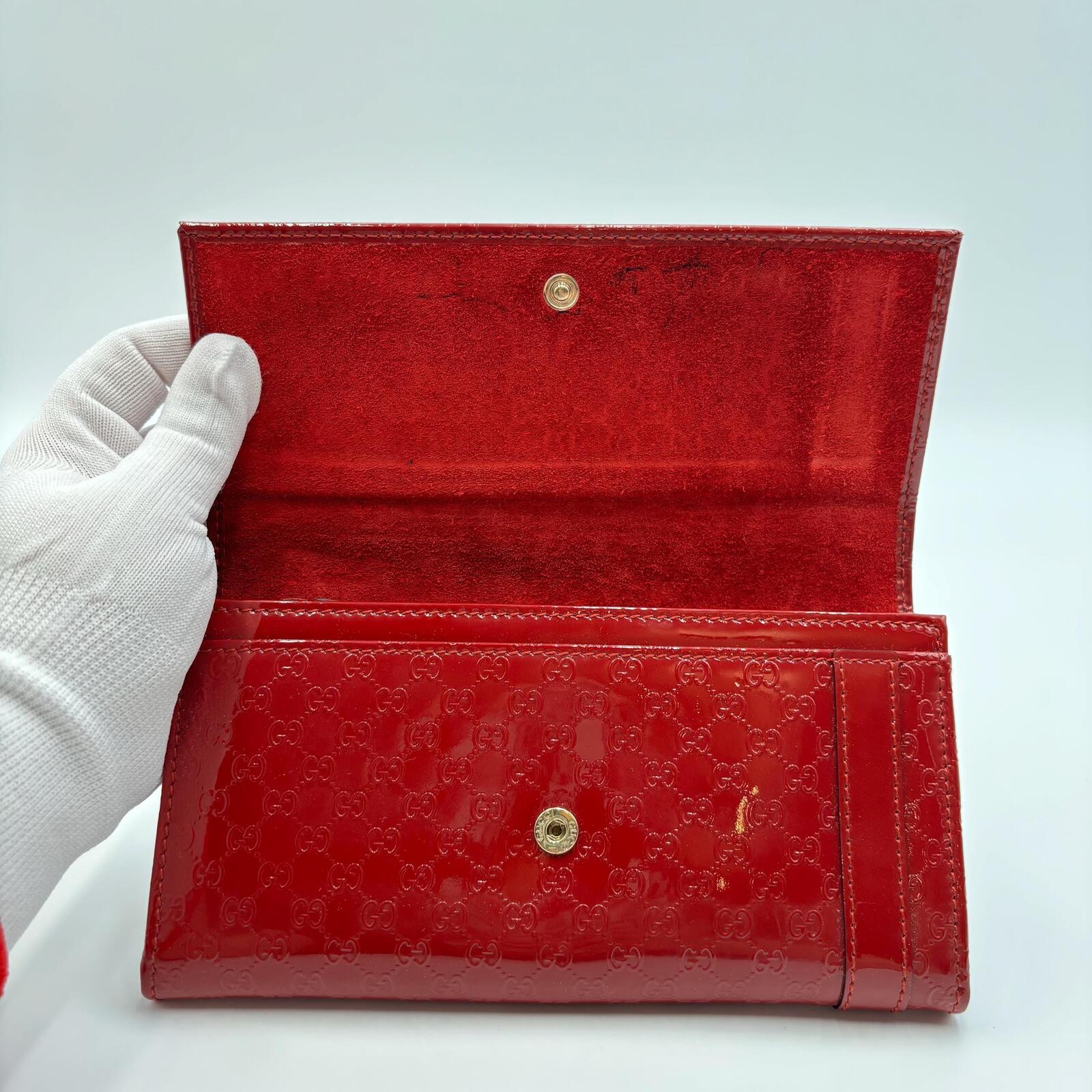Gucci Red Micro Guccissima Patent Leather Continental Wallet